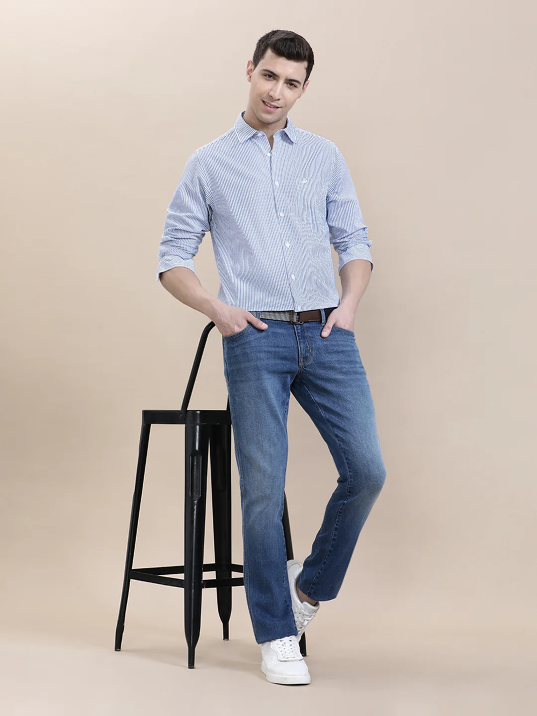 Cotton Seersucker Striped Full Sleeve Shirt Blue