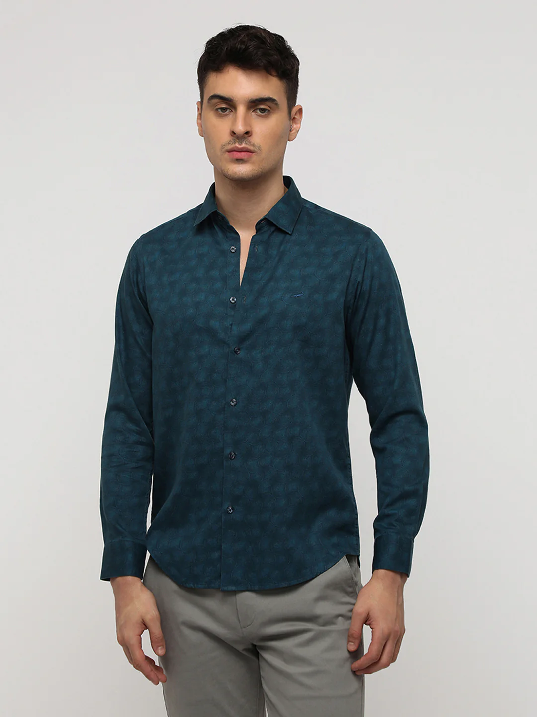 Teal Groovy Textured Premium Printed Shirt