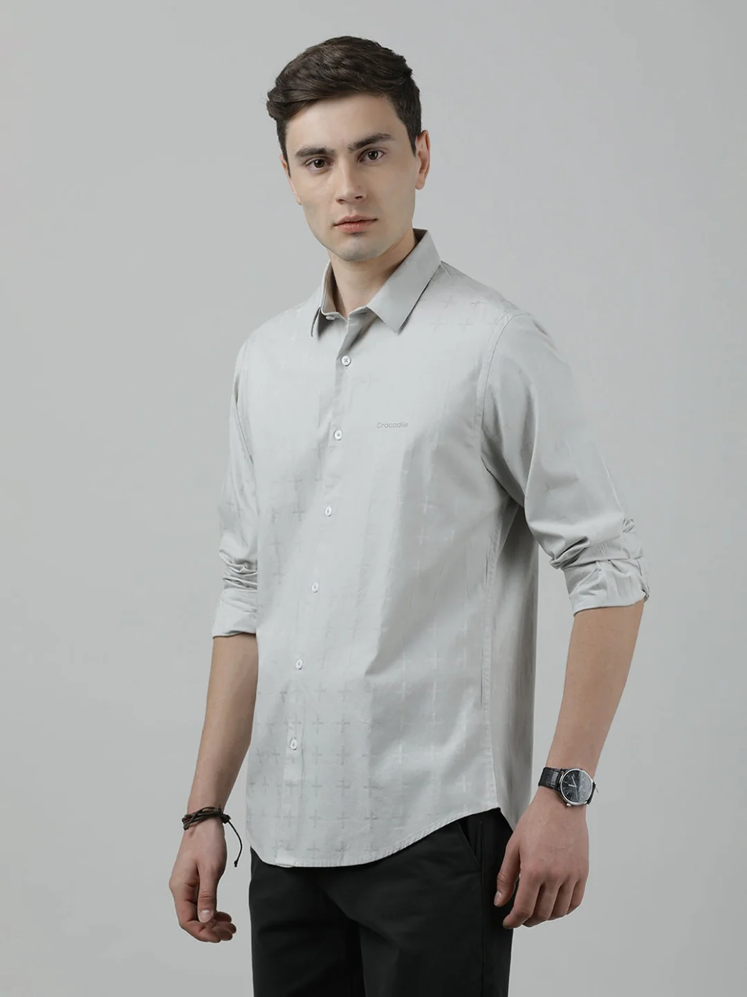 Printed Grey Casual Full Sleeve 100% Cotton Shirt