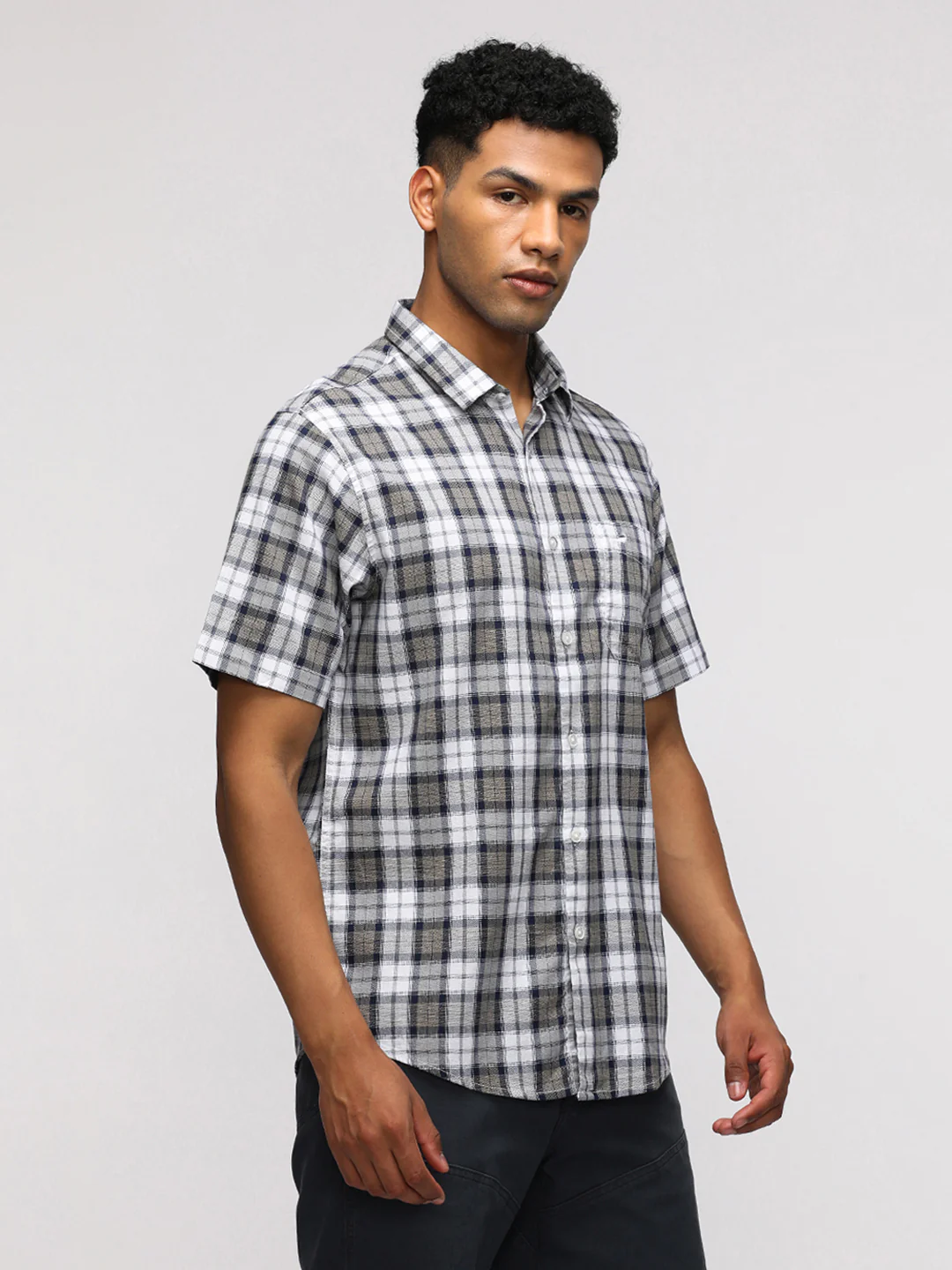 Half Sleeve White Checked Shirt for Classic Style