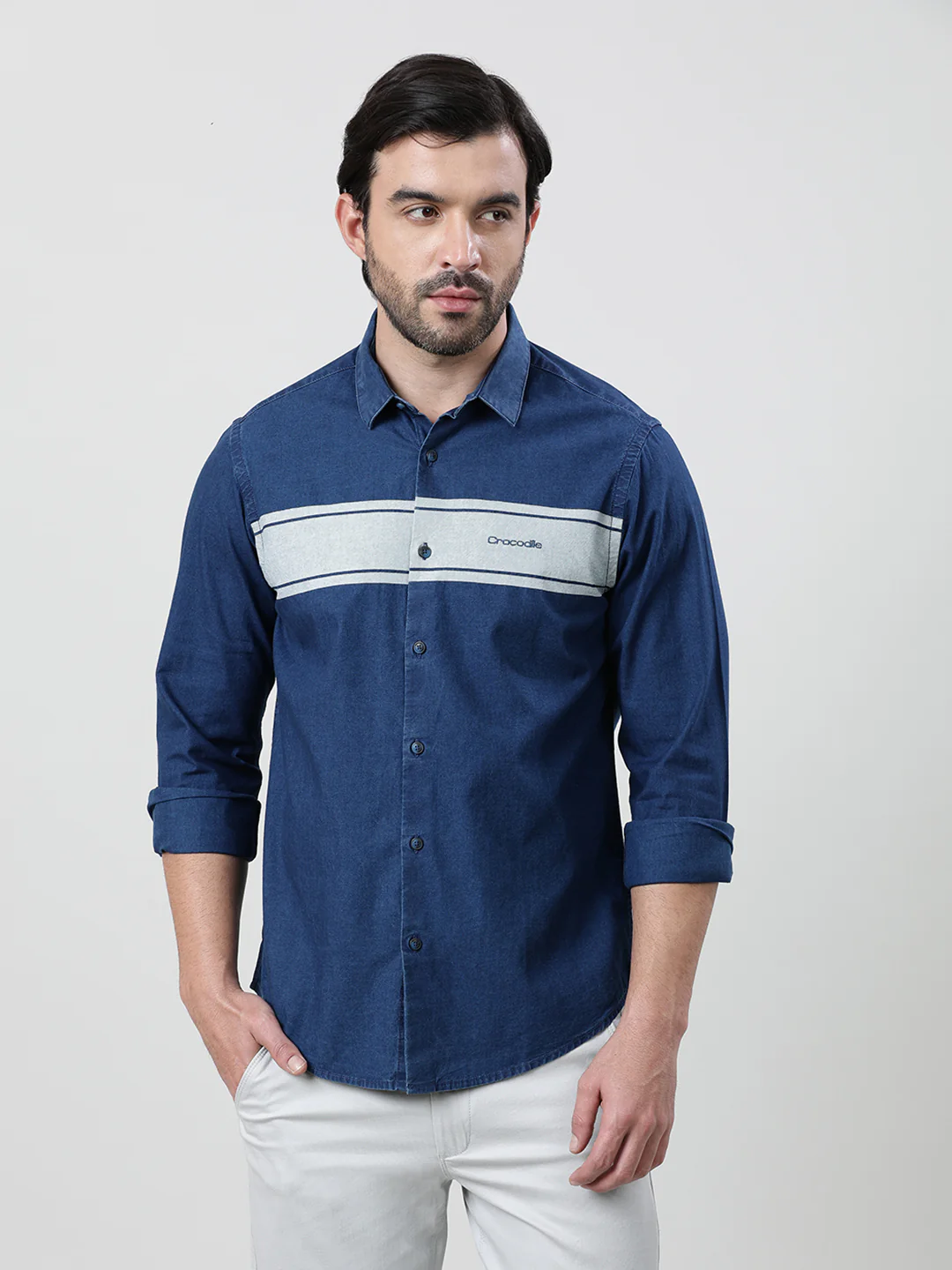Navy Striped Full Sleeve 100% Cotton Shirt