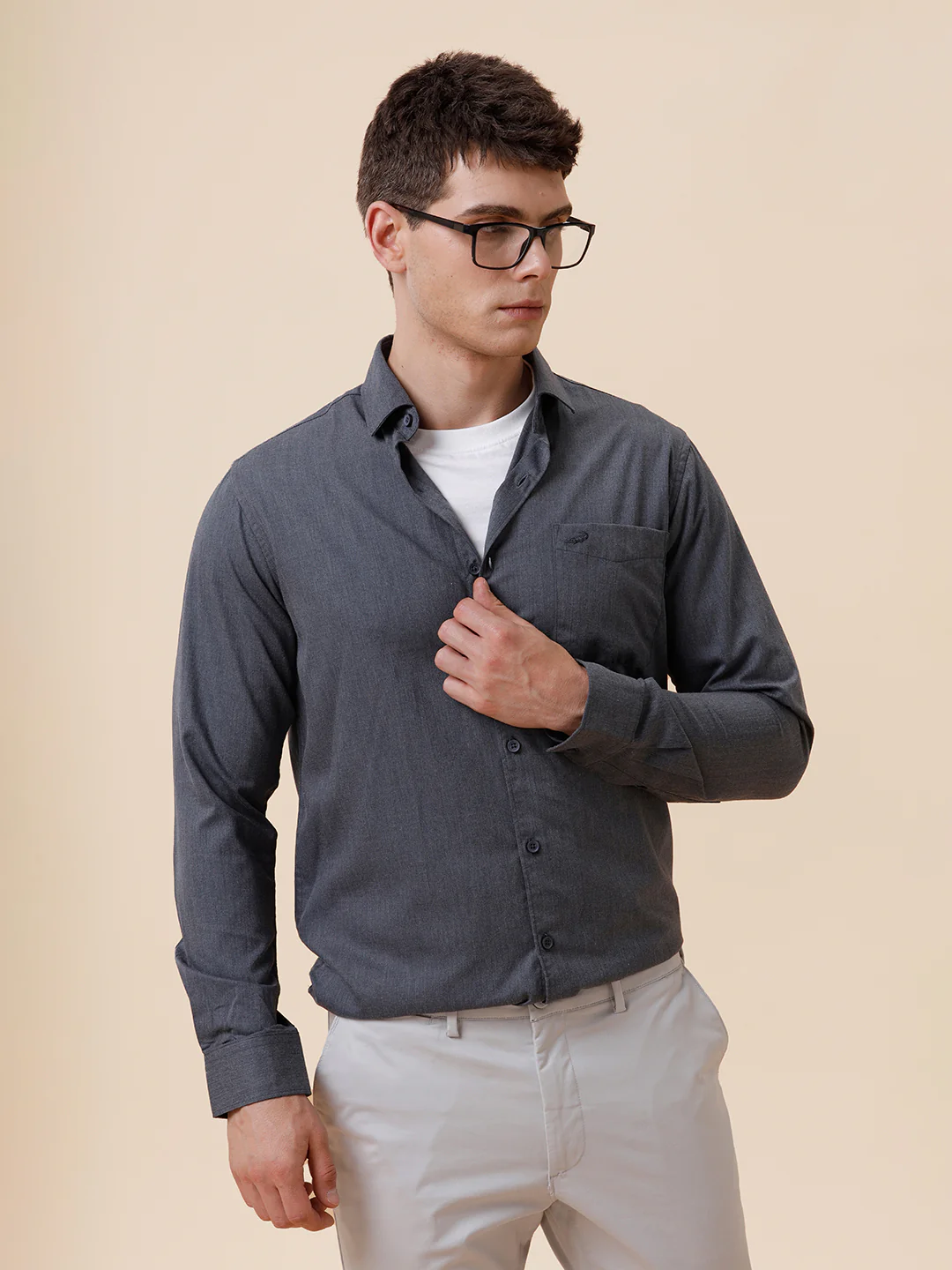 Melange Look Plain Grey Shirt