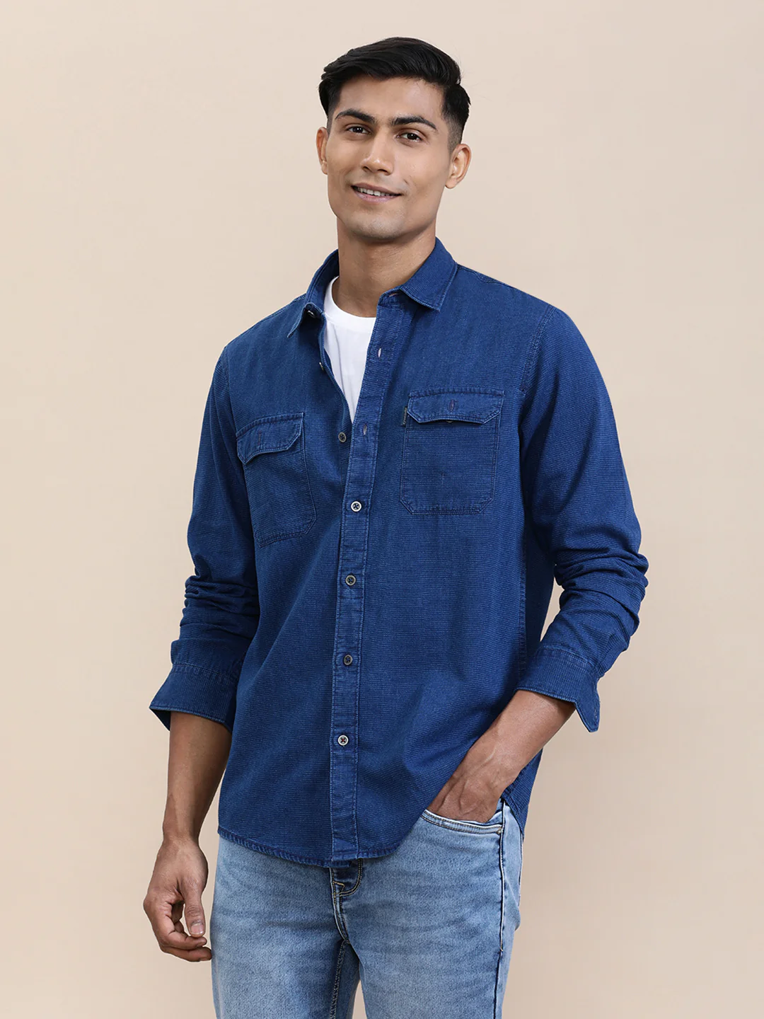 Textured Denim Washed Full Sleeve Shirt