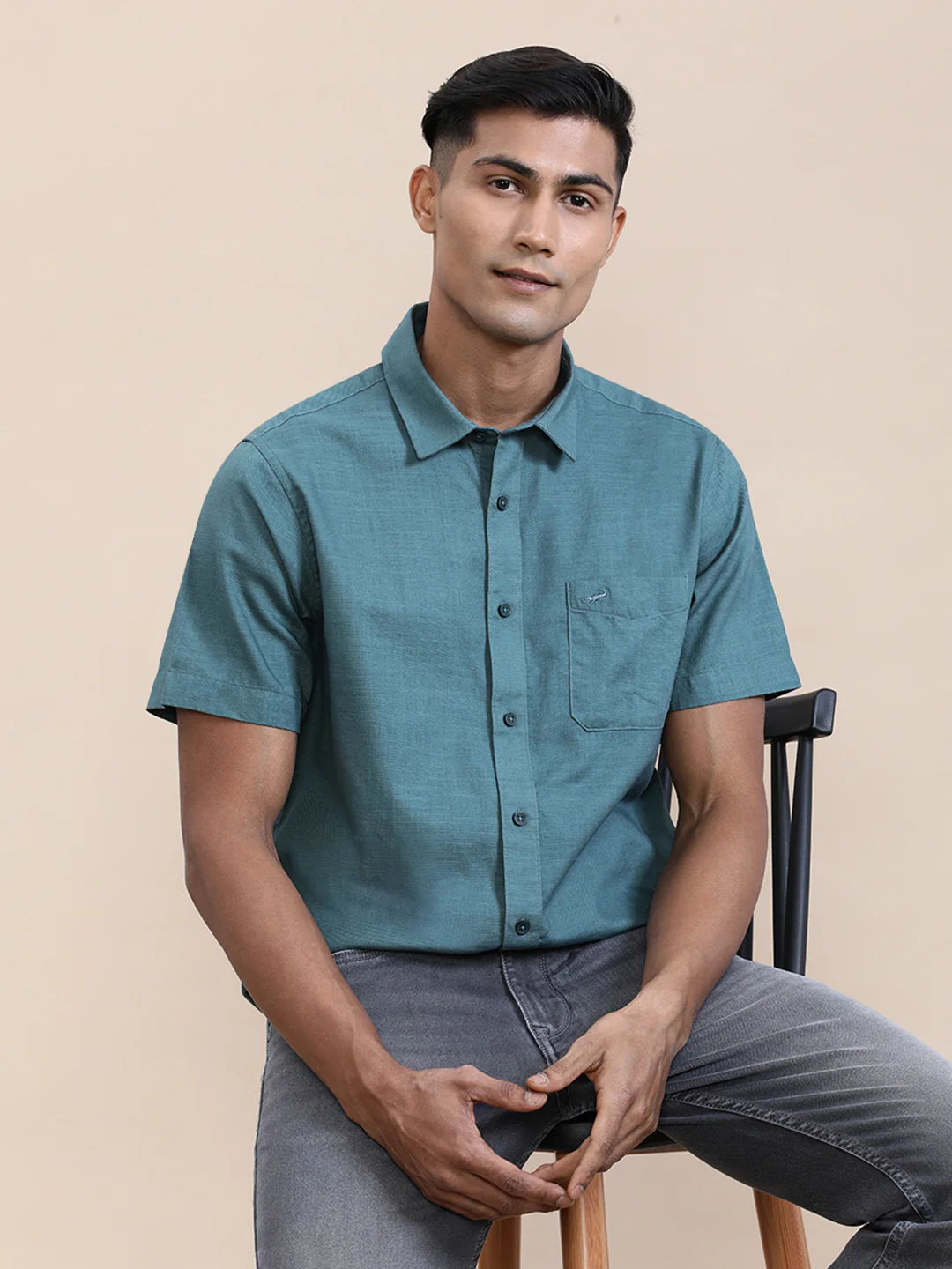 Pure Cotton Textured Half Sleeve Shirt