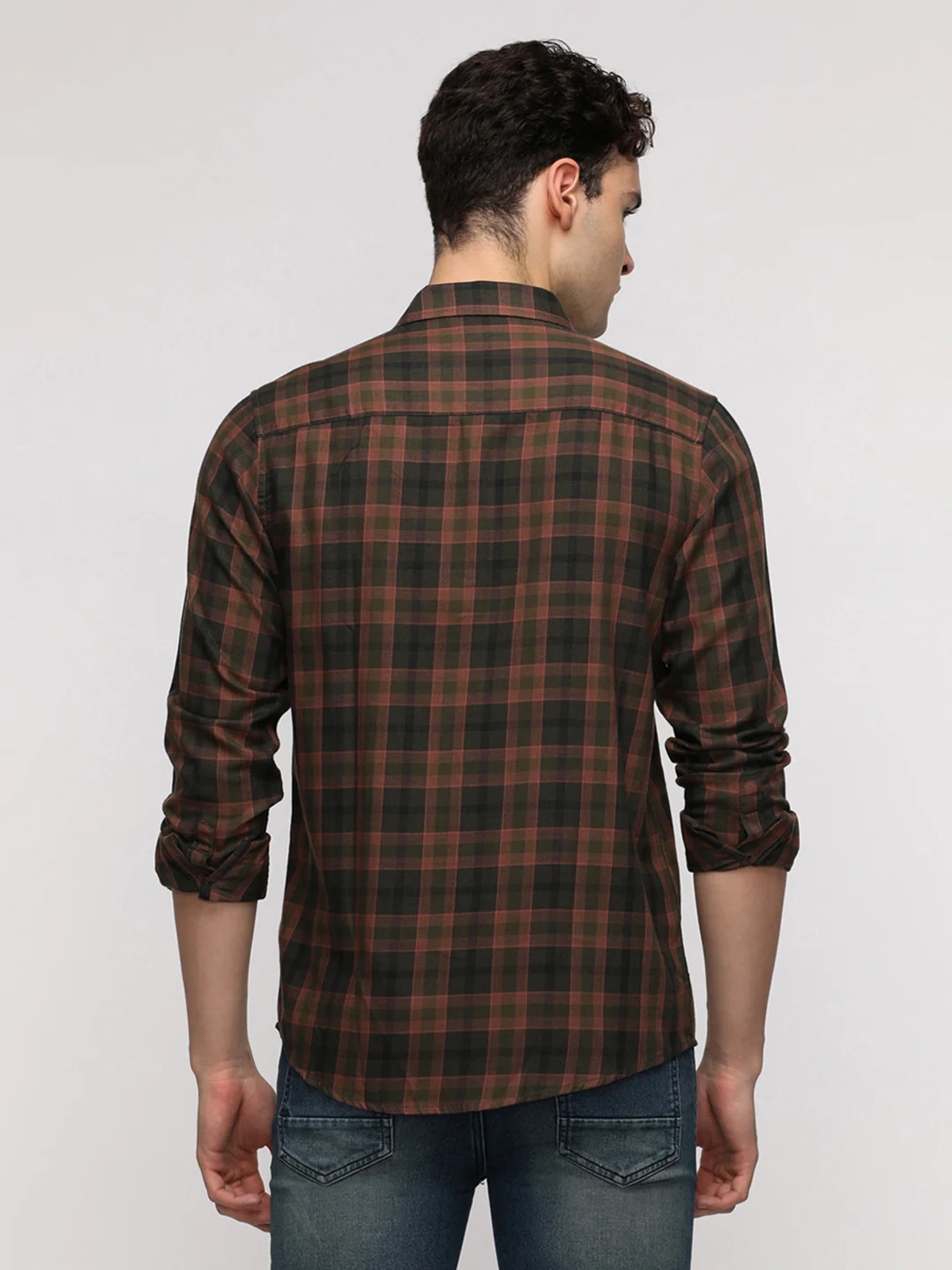 Olive Cotton Blend Checked Shirt