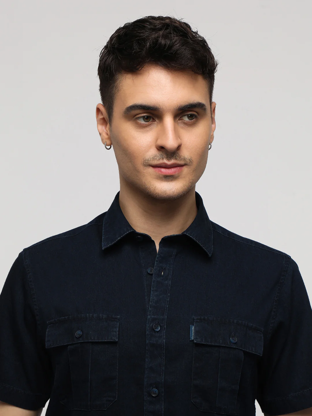 Indigo Washed Dual Pocket Half Sleeve Shirt