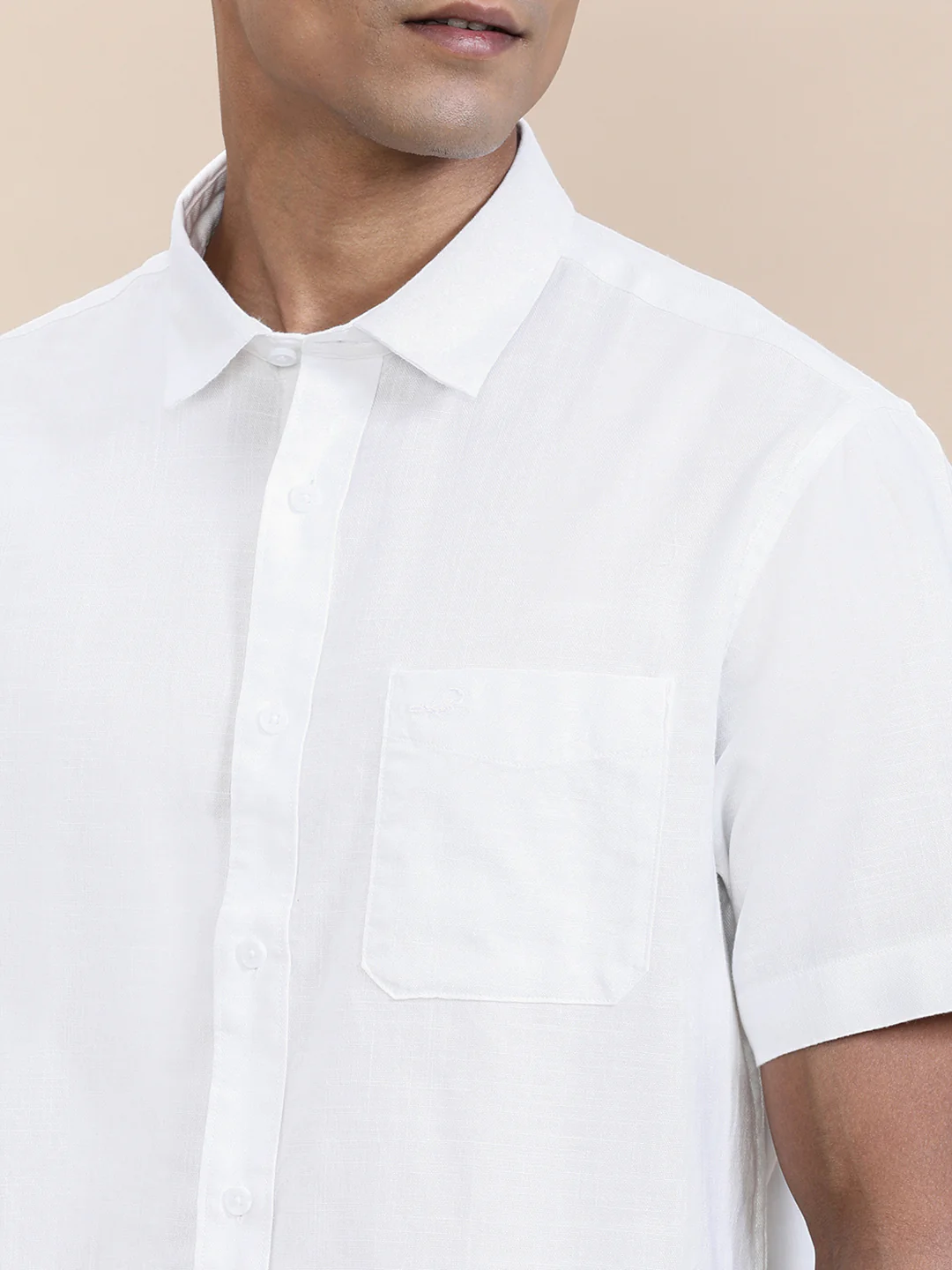 White Textured Cotton Half Sleeve Shirt