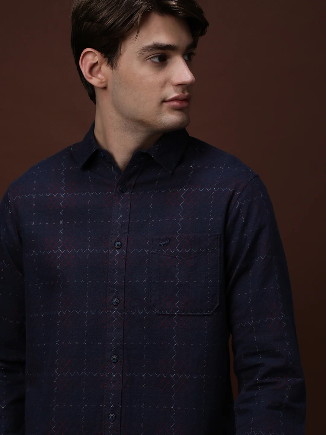 Checked Full Sleeve Navy 100% Cotton Casual Shirt