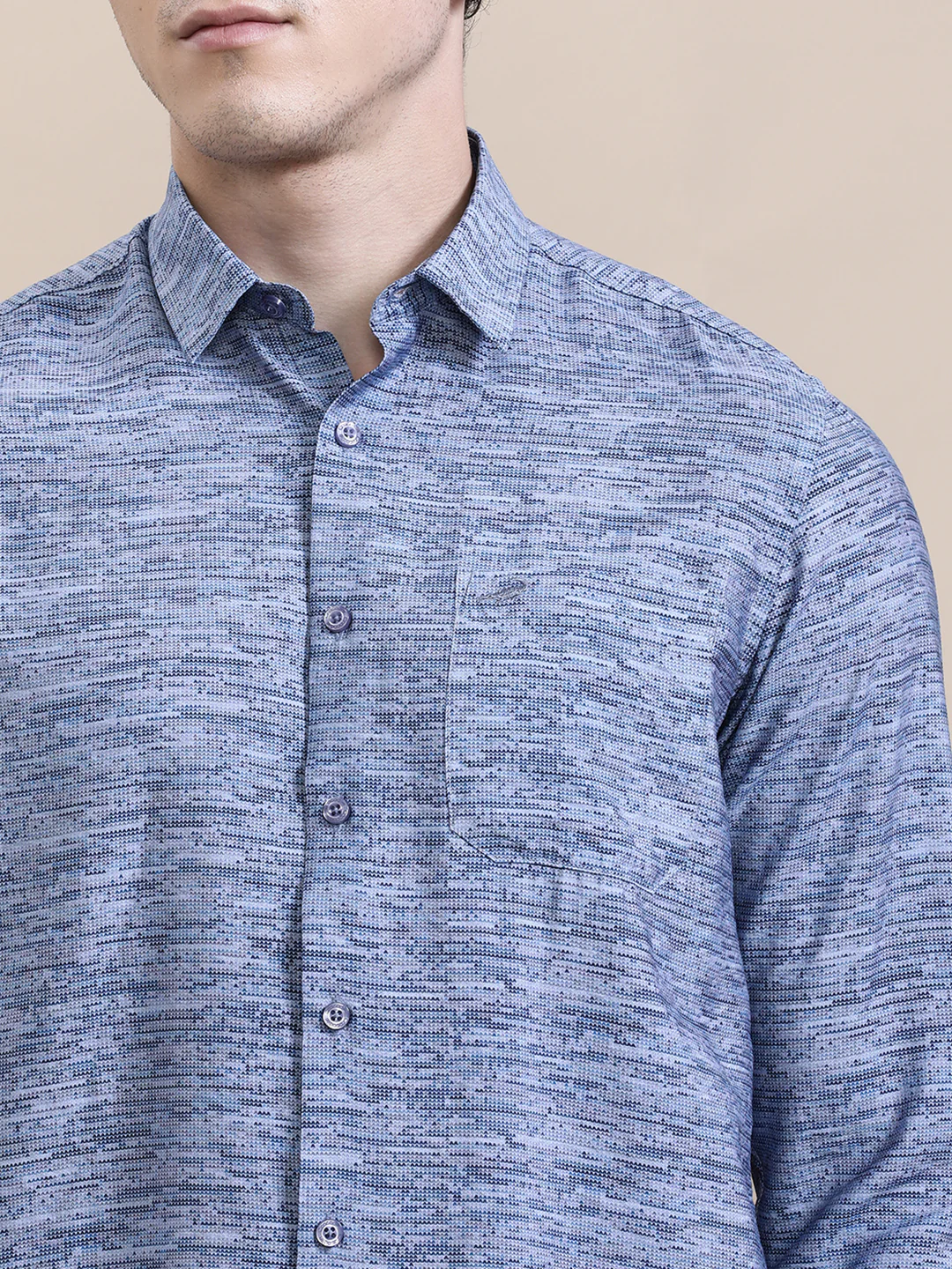 Blue Printed Crinkled Effect Fluid Shirt