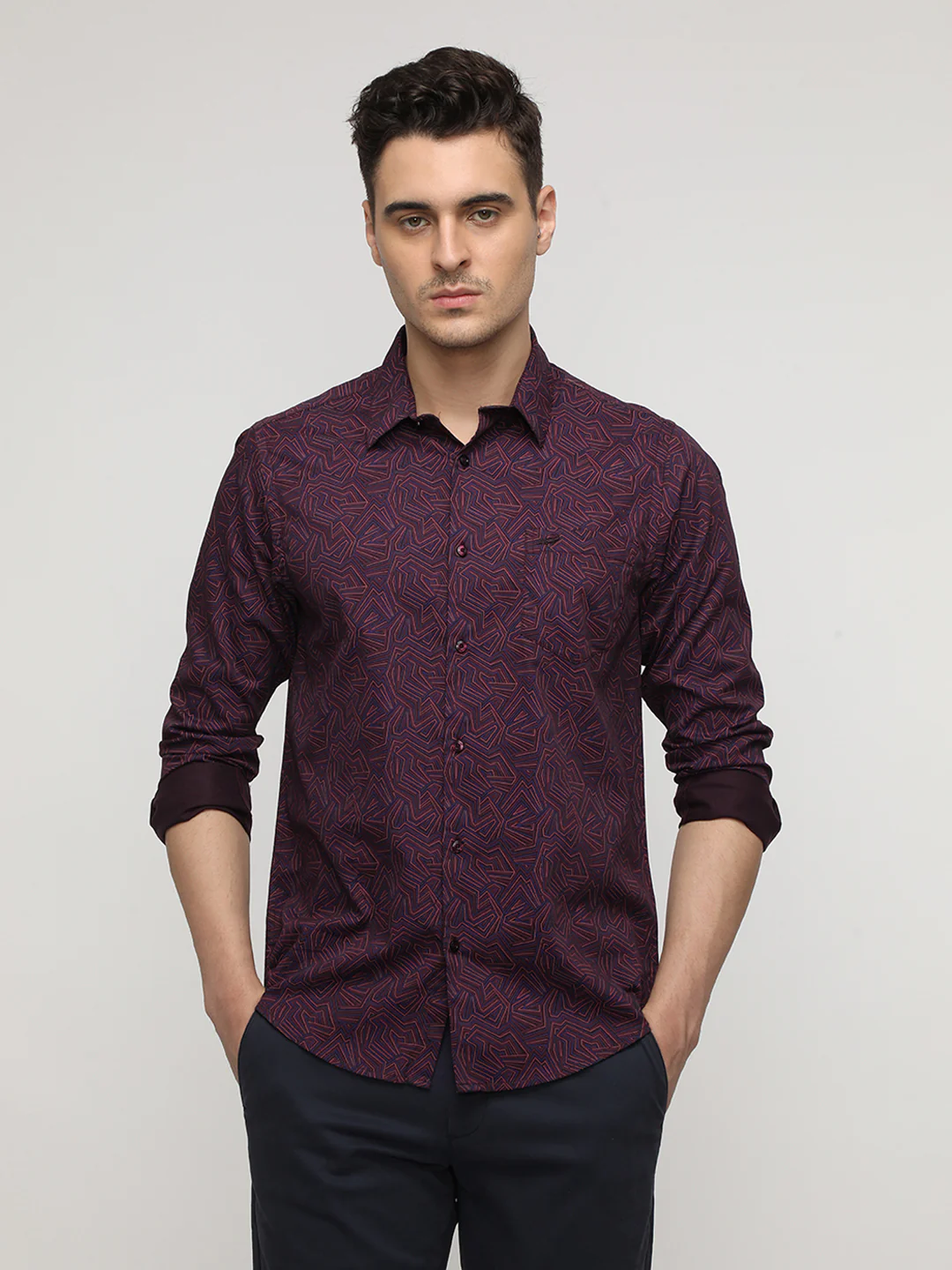 Wine Abstract Print Premium Textured Shirt