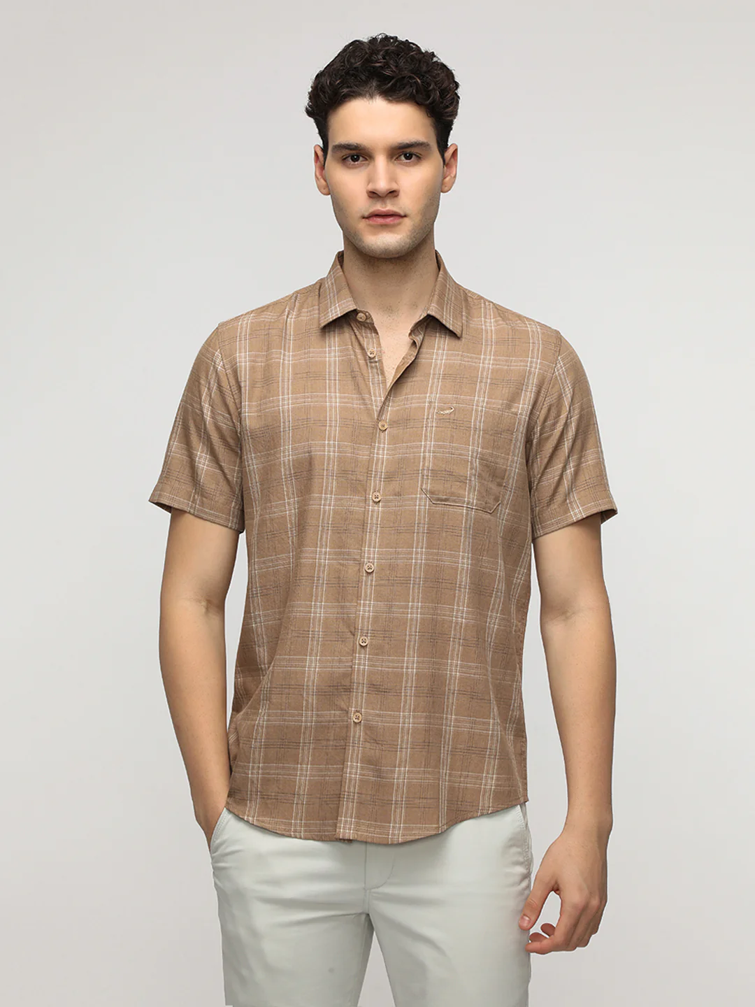 Light Brown Soft Fabric Premium Plaid Shirt