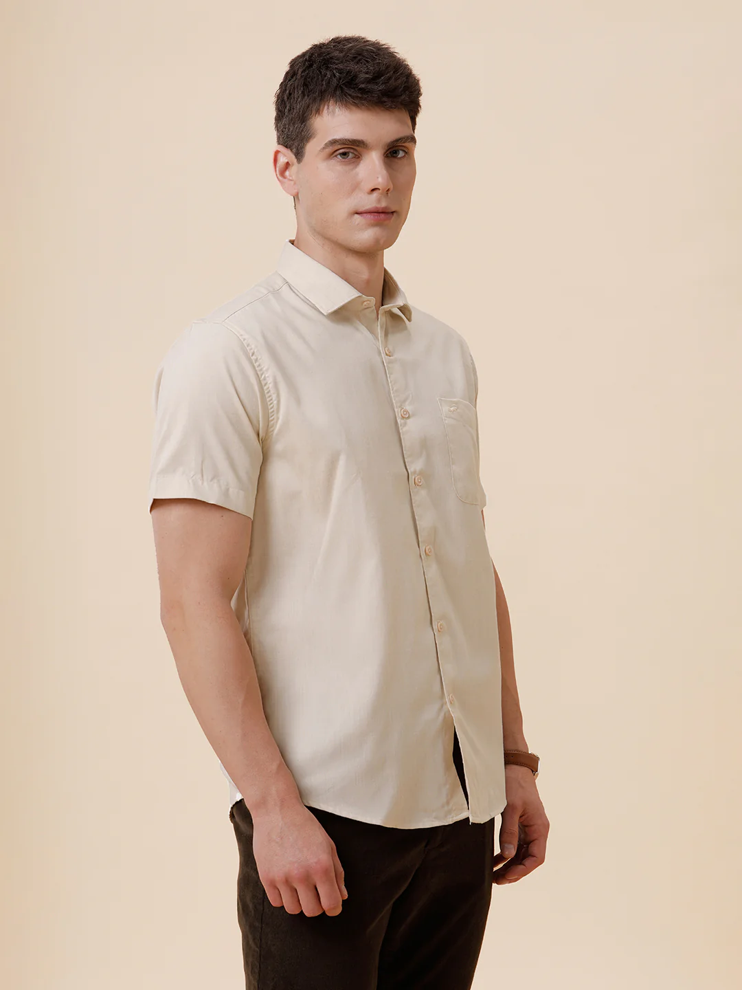 Melange Look Plain Cream Shirt
