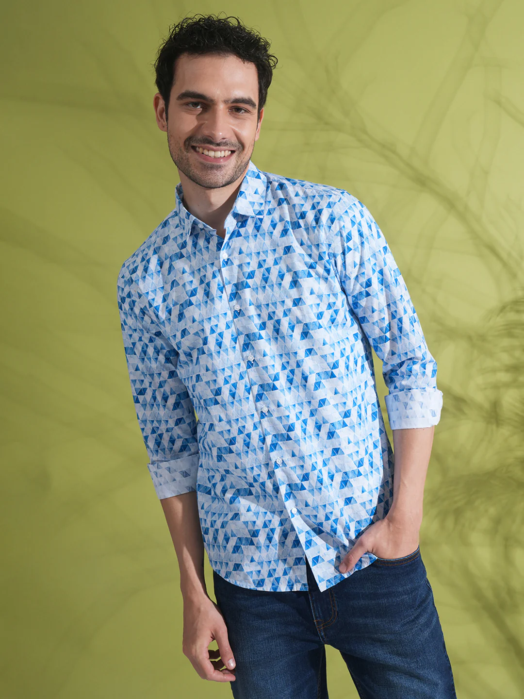 Abstract Geometric Print Shirt Blue