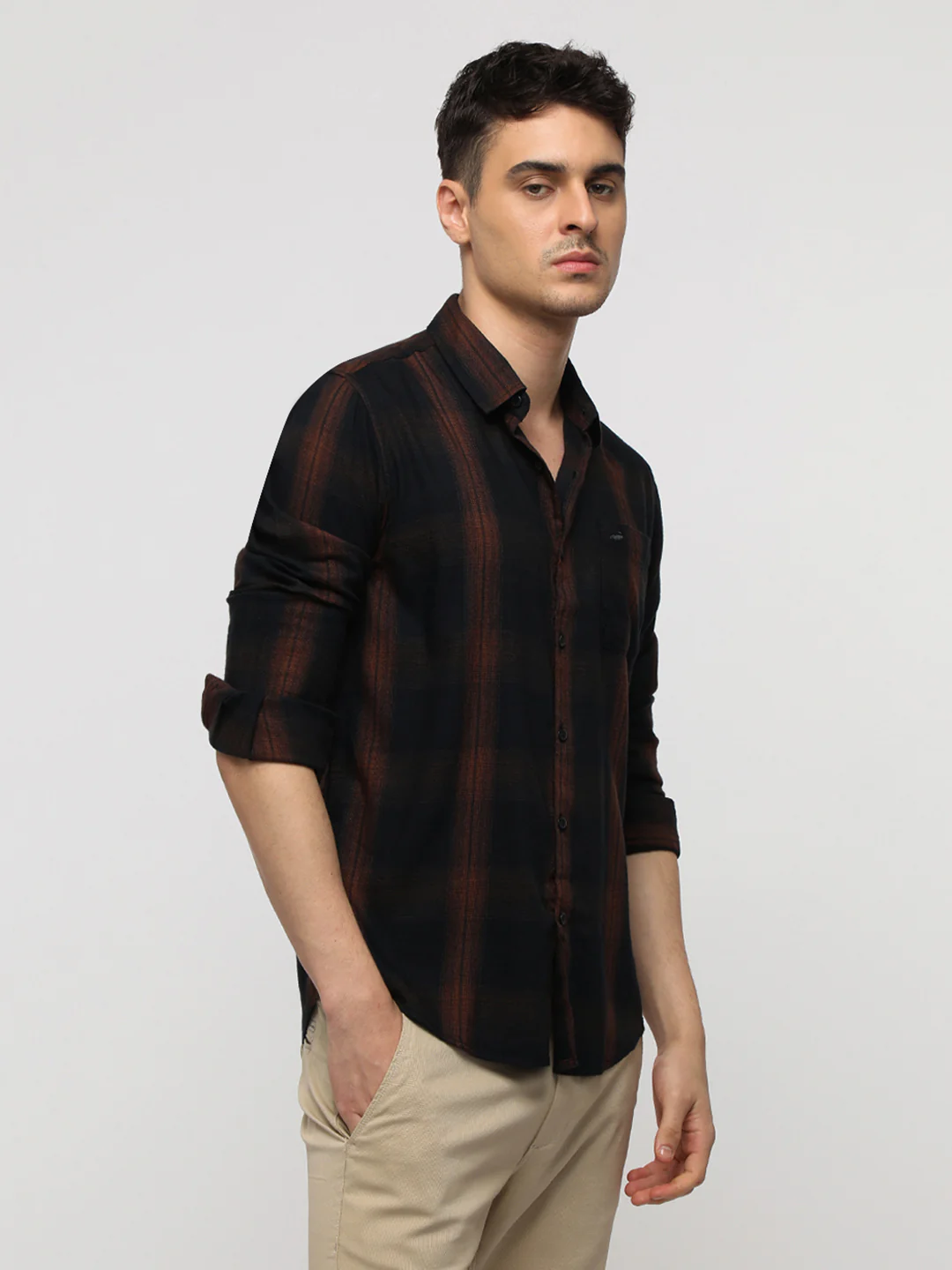 Black Soft Finish Checks Shirt
