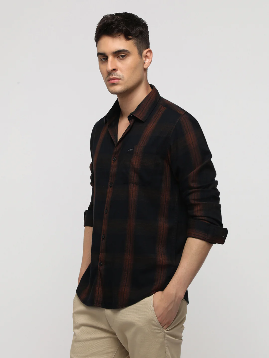 Black Soft Finish Checks Shirt