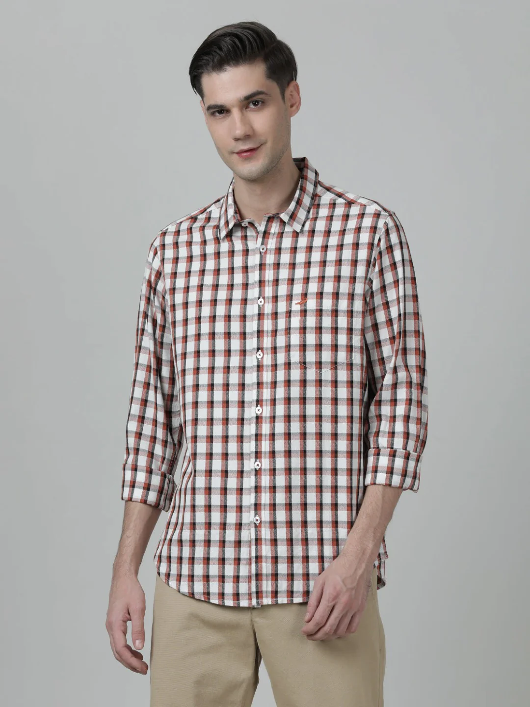 Brick Red Checked Full Sleeve 100% Cotton Shirt