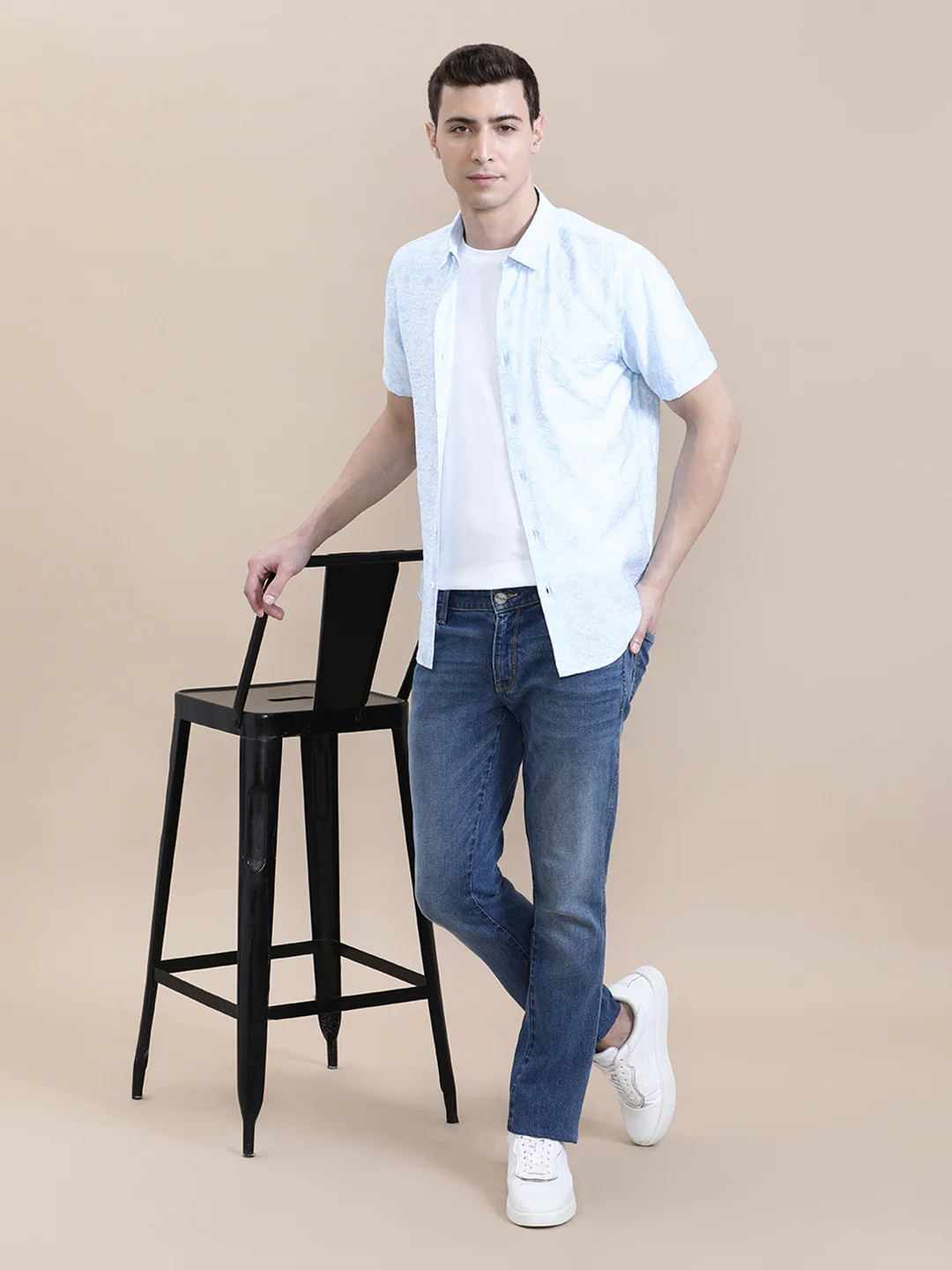 Printed Crinkled Effect Fluid Half Sleeve Shirt