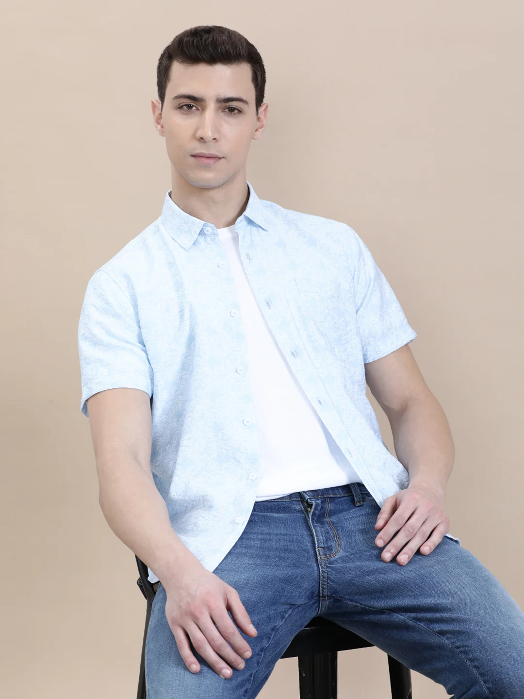 Printed Crinkled Effect Fluid Half Sleeve Shirt