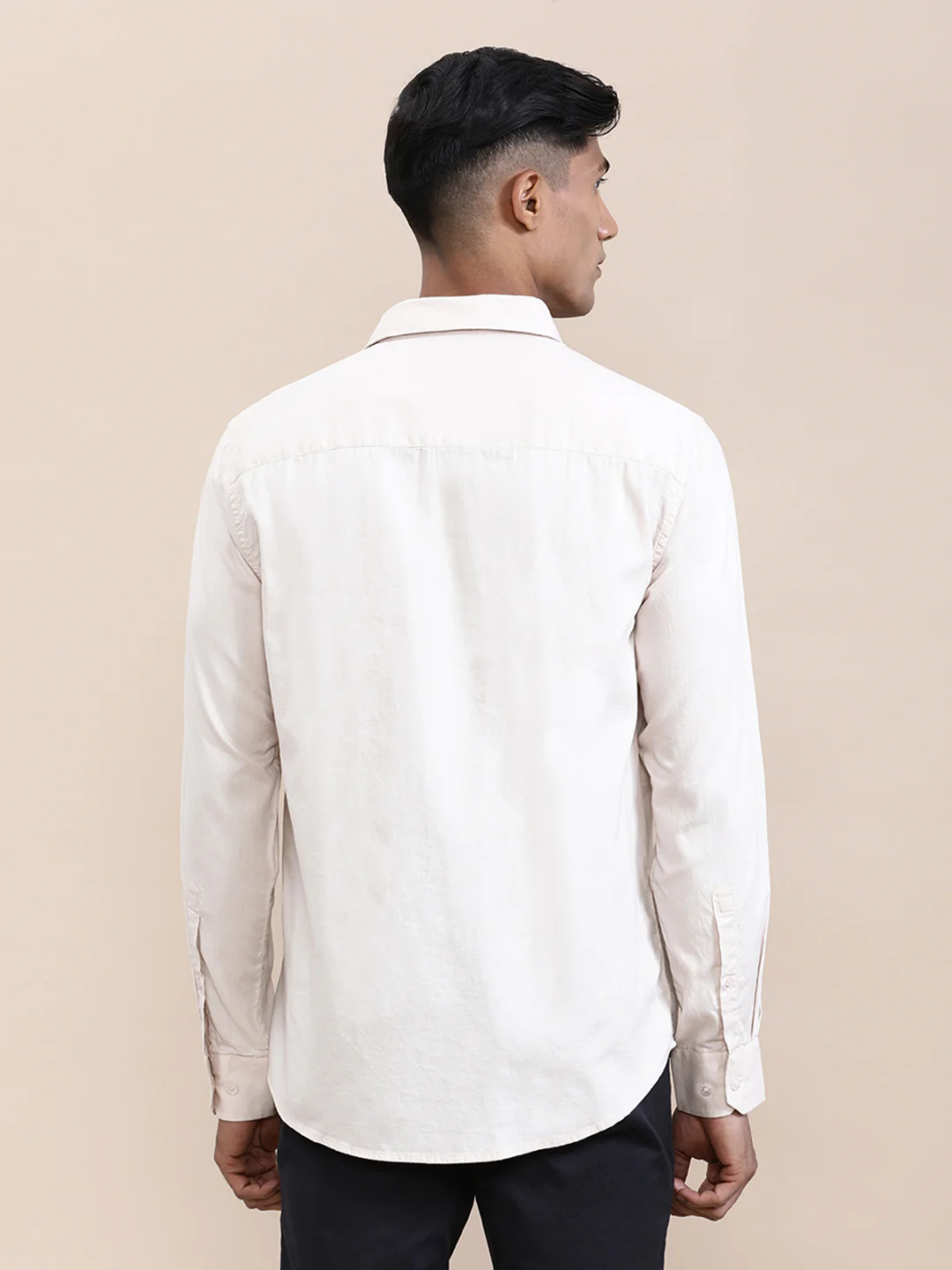 Cream Textured Cotton Full Sleeve Shirt