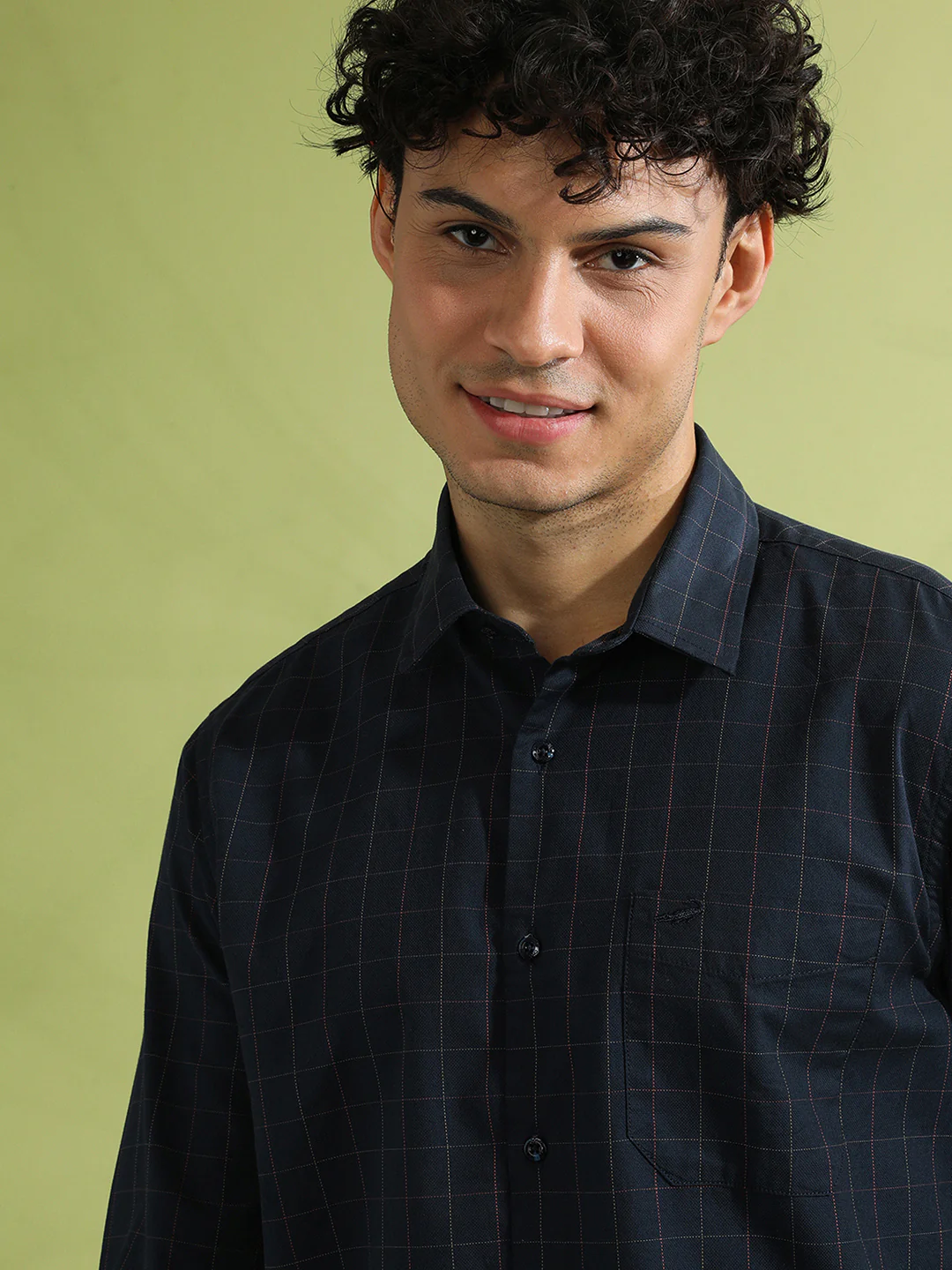 100% Cotton Window Check Shirt Navy