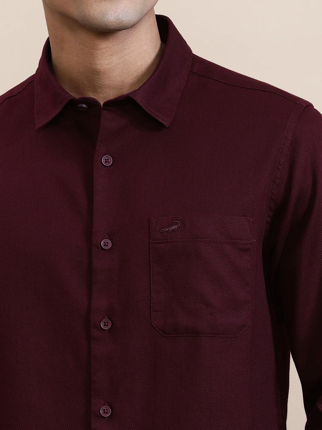 Cotton Textured Full Sleeve Shirt Brown