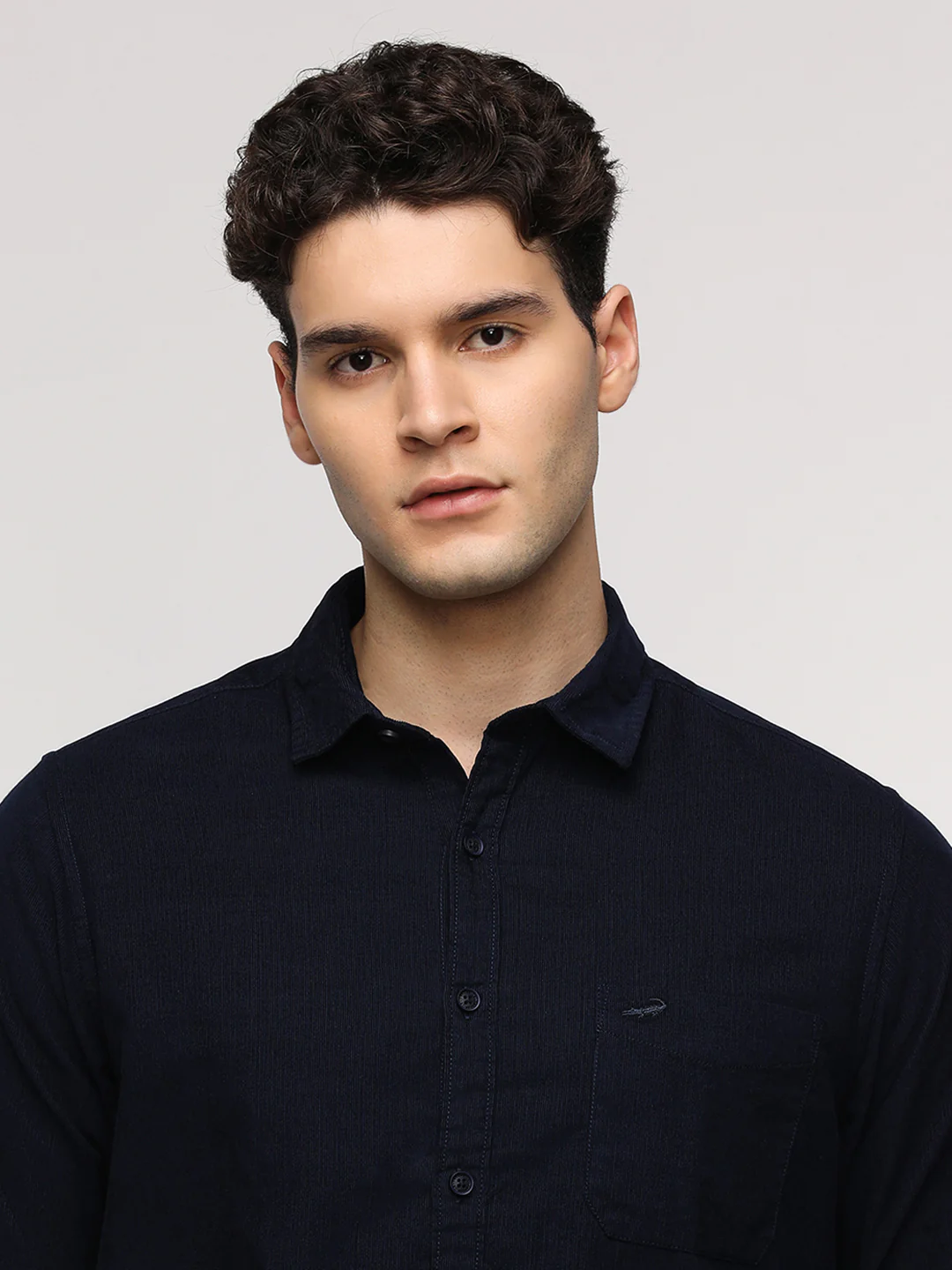 Full Sleeve Sport Blue Shirt in Corduroy for Stylish Comfort