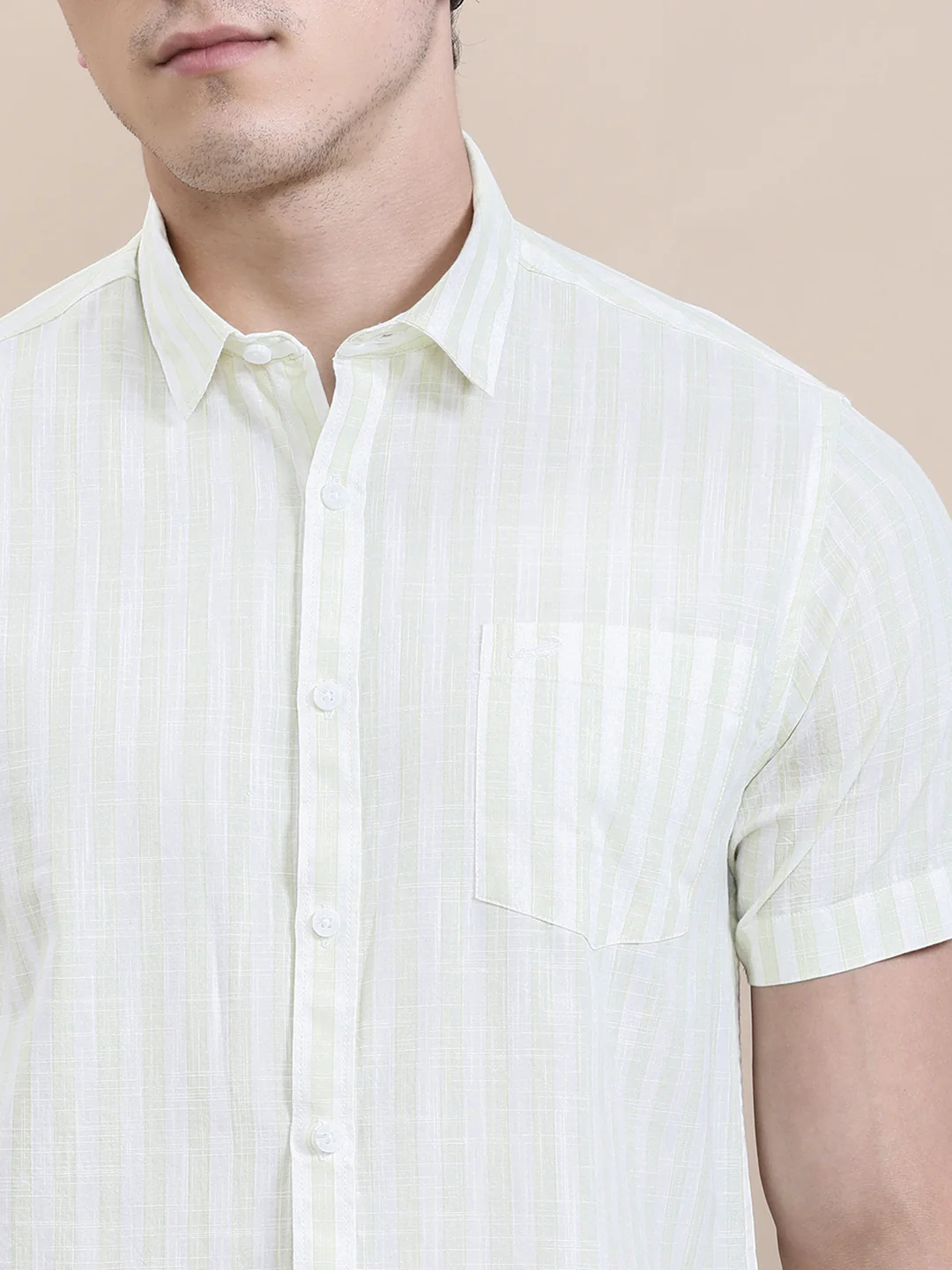 Stripe Textured Comfort Fit Green Shirt