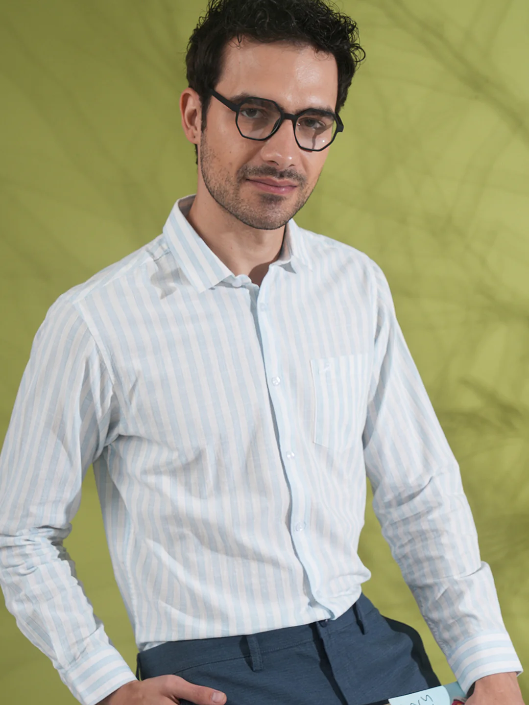 100% Cotton Bold Stripe Casual Shirt Blue