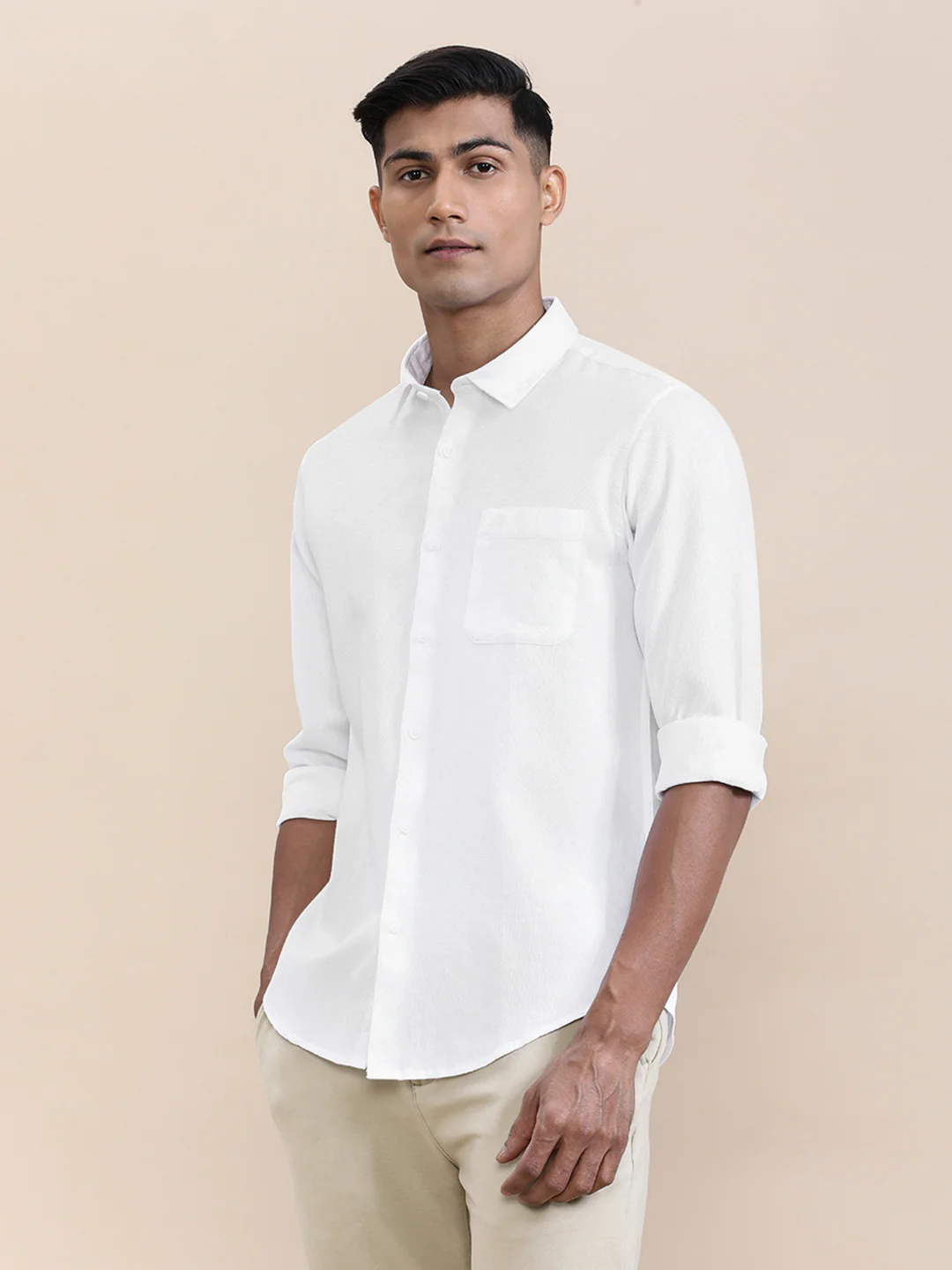 Cotton Textured Full Sleeve Shirt White