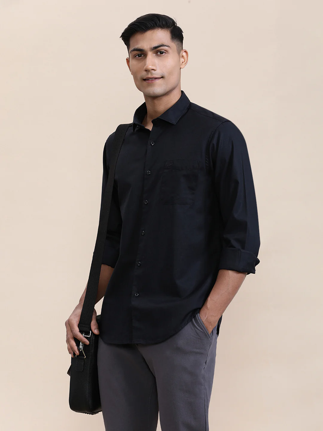 Black Mercerized Lyocell Blend Shirt