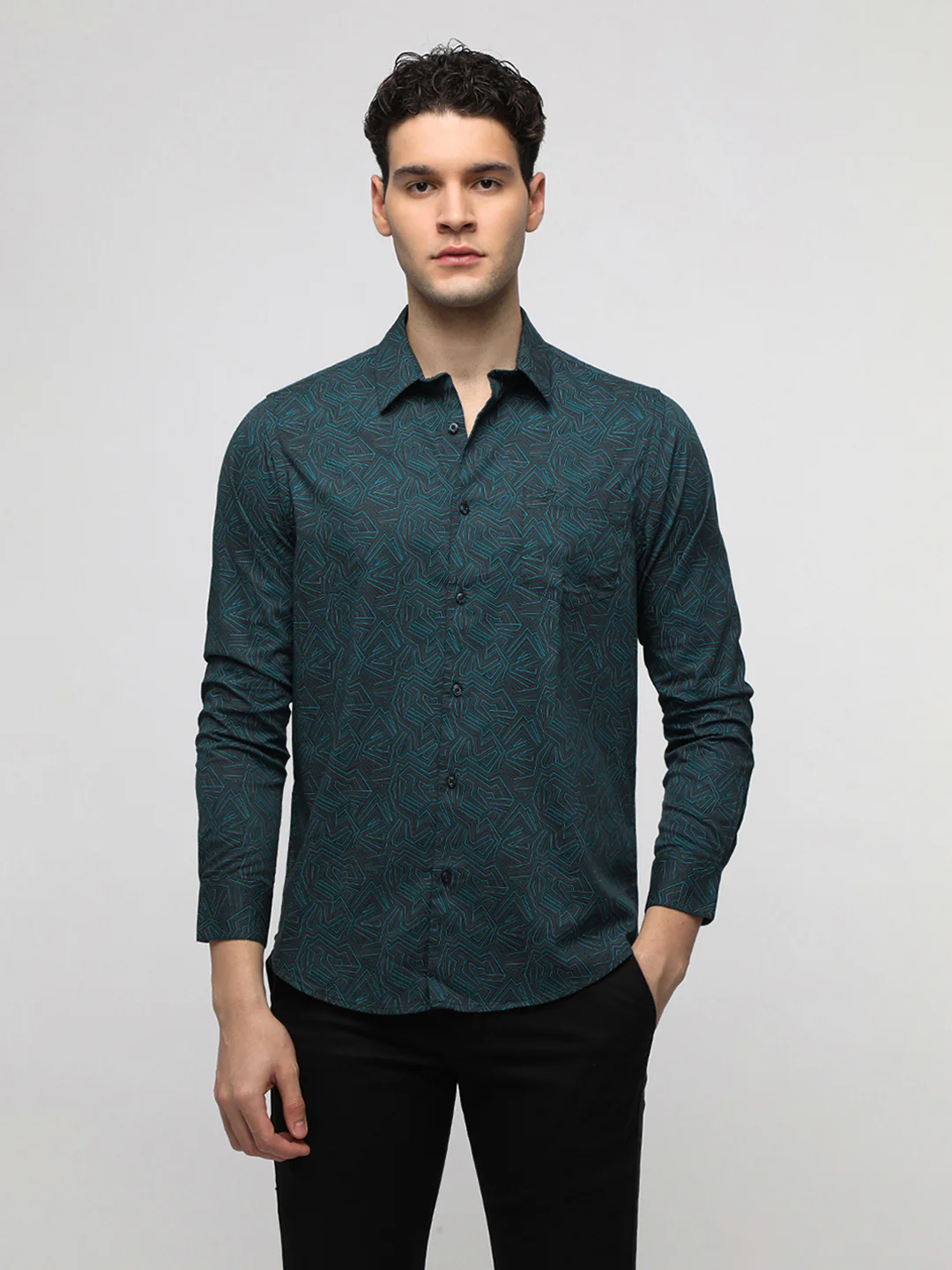 Green Abstract Print Premium Textured Shirt