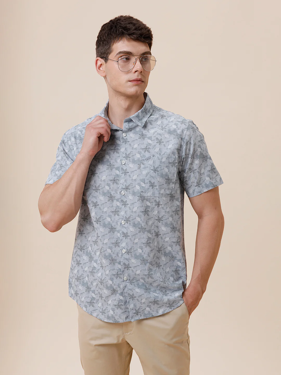 Cotton Printed Textured Blue Shirt