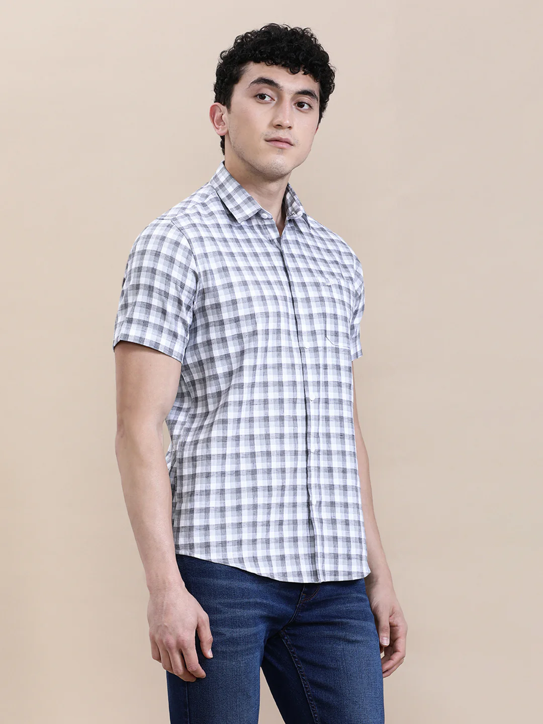 Crisp White Checkered Half Sleeve Shirt