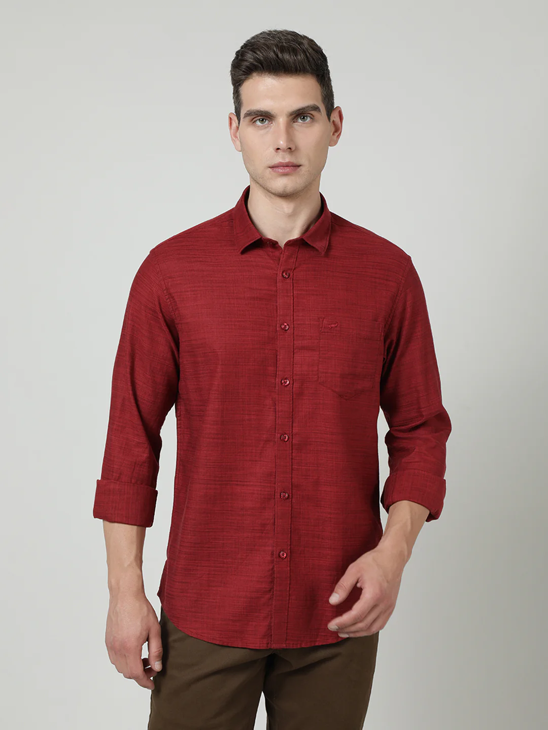 Light Red Solid Full Sleeve Shirt