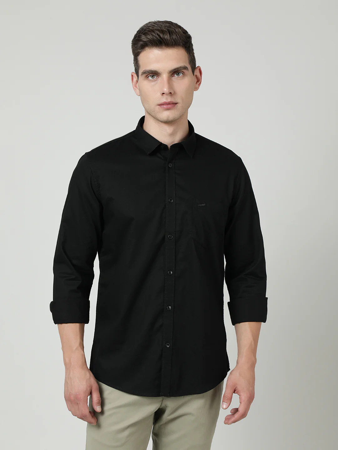 Black Solid Full Sleeve 100% Cotton Shirt