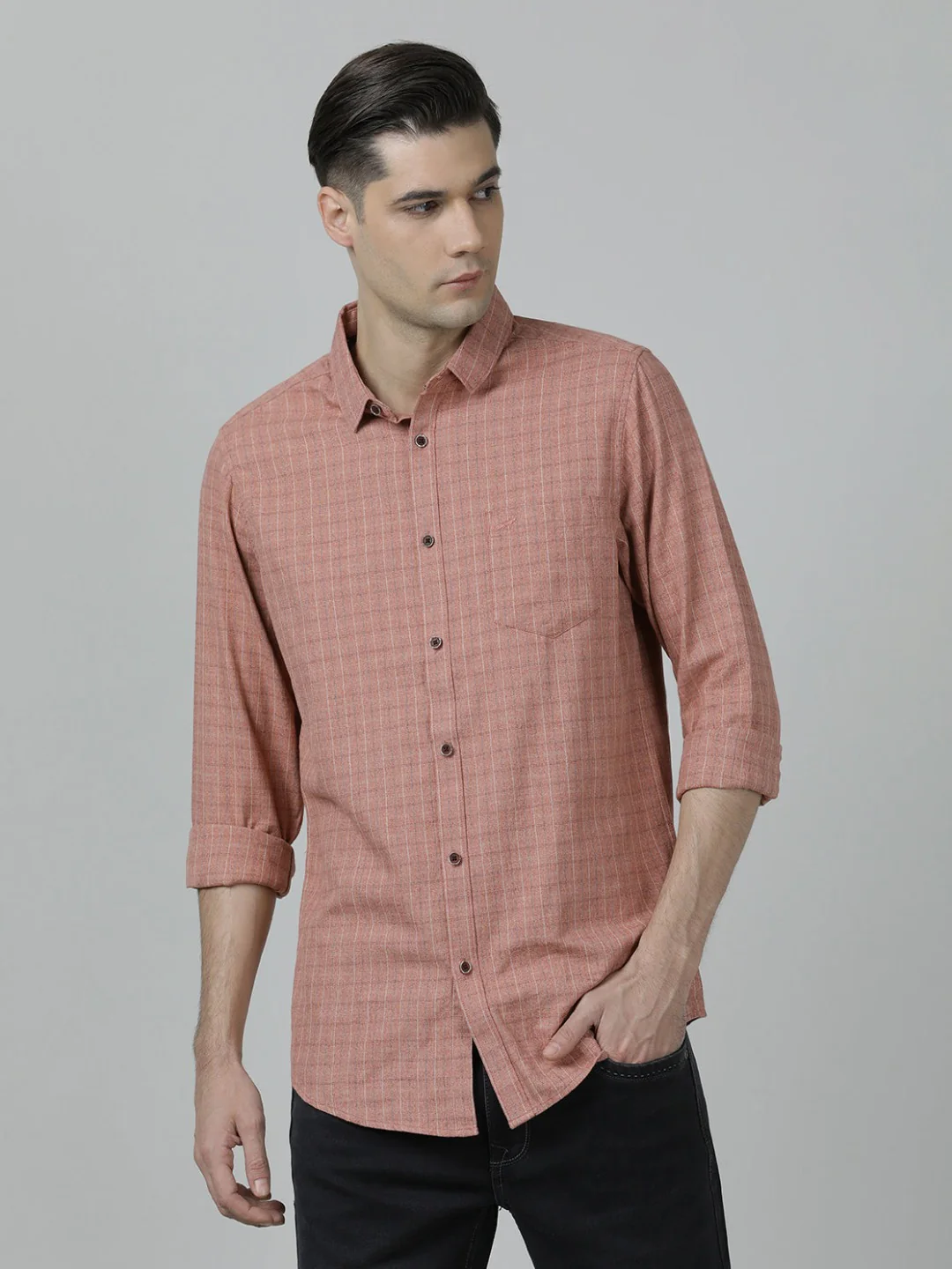 Light Red Checked Full Sleeve 100% Cotton Shirt