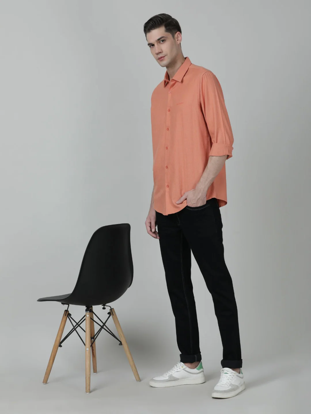 Peach Solid Full Sleeve Linen Shirt