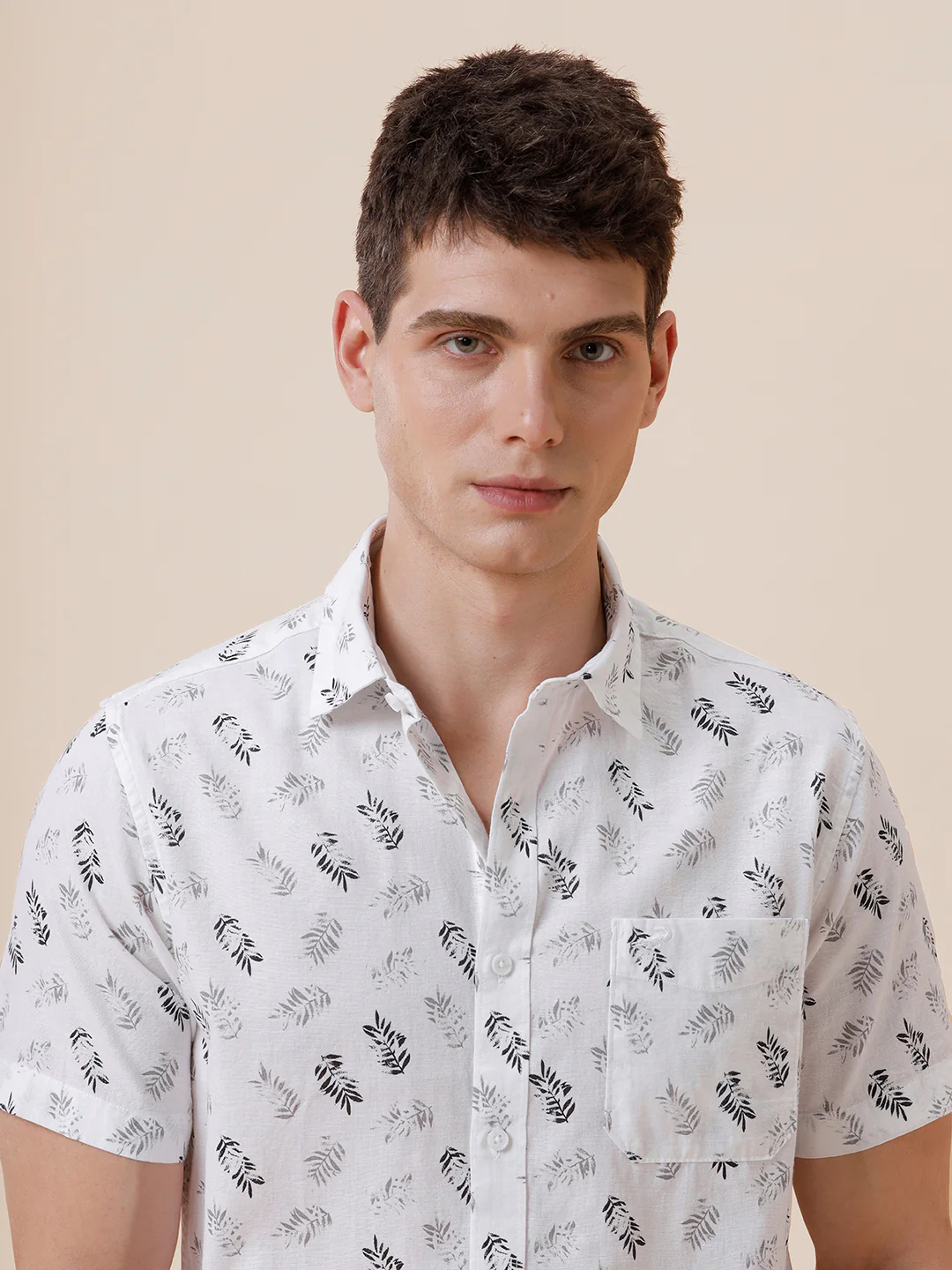 Cotton Linen Textured Printed Shirt