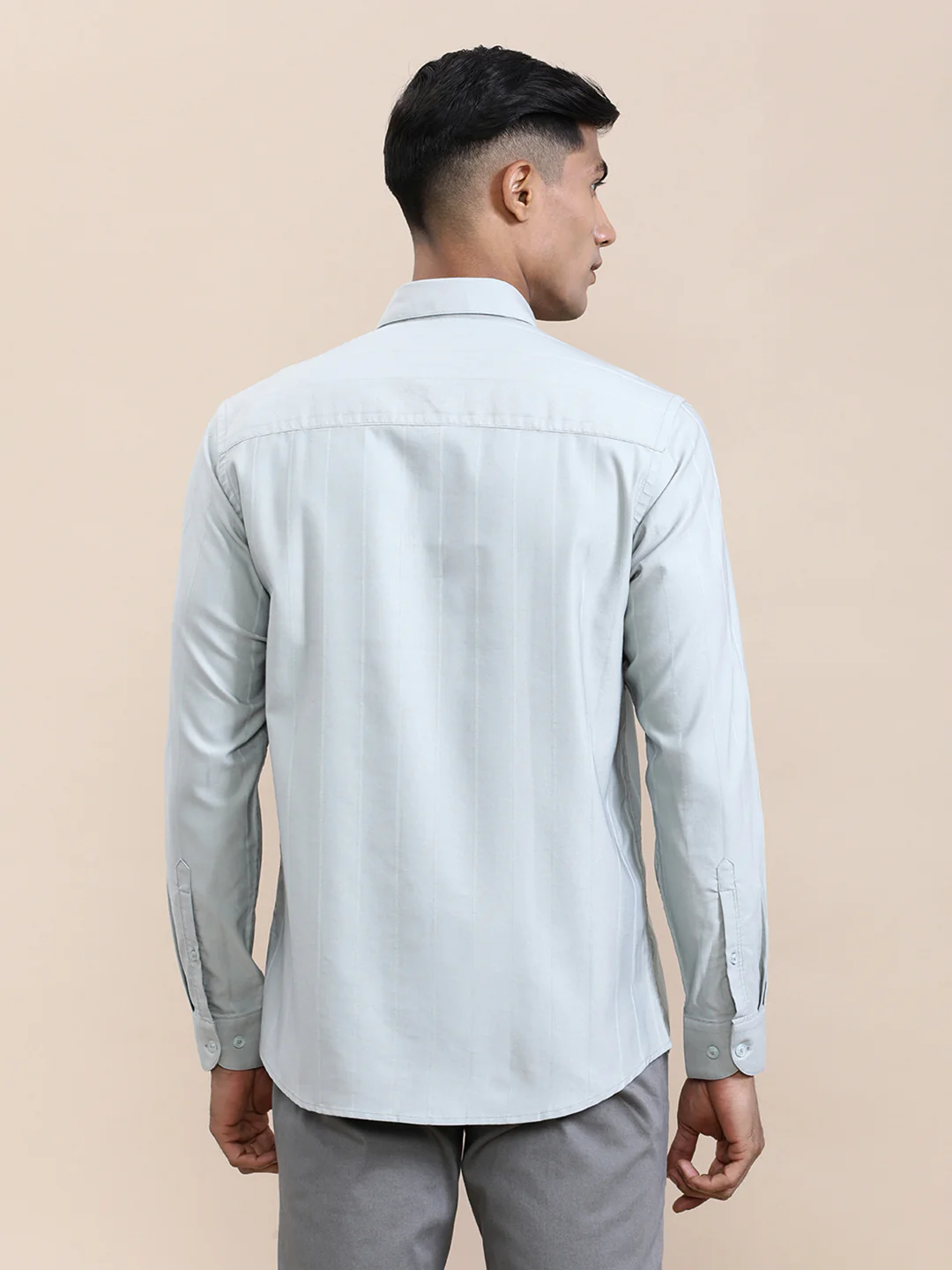 Elegant Self-Stripe Stretch Shirt Green