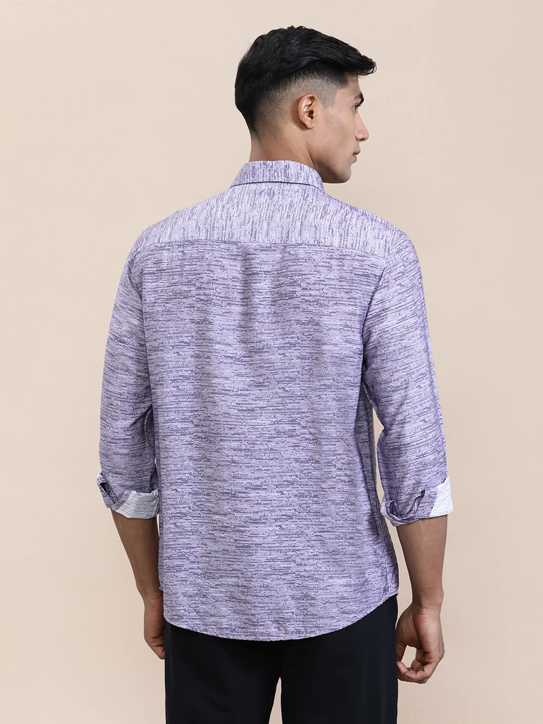 Purple Printed Crinkled Effect Fluid Shirt