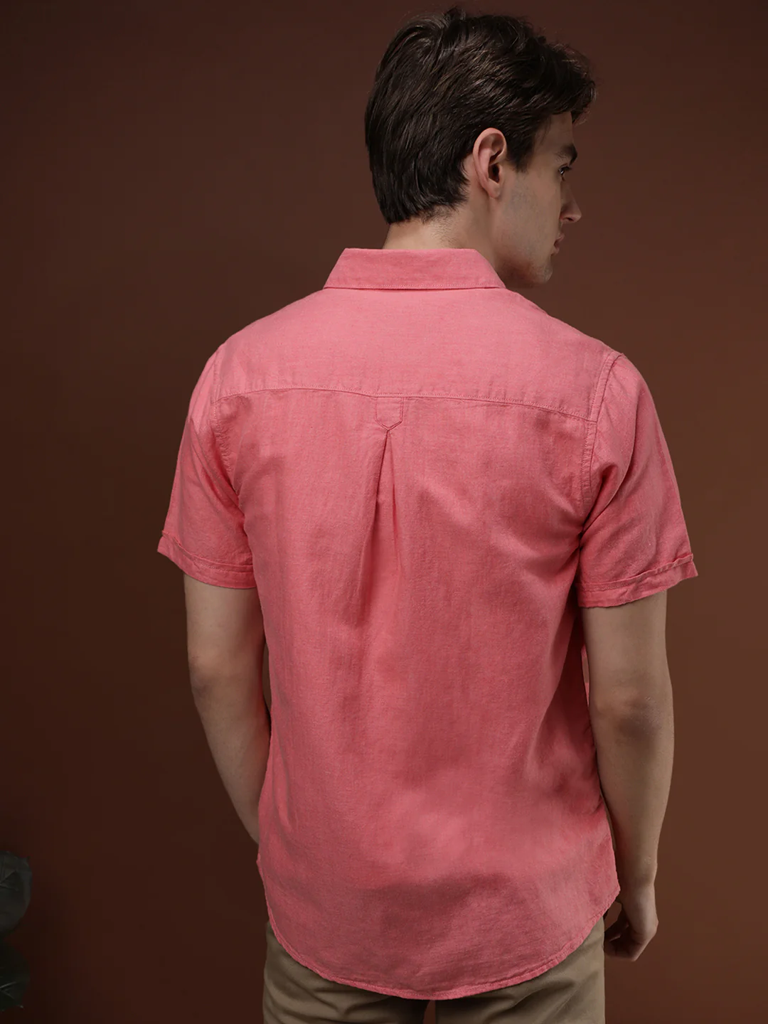 Mineral Red Solid Half Sleeve Linen Shirt