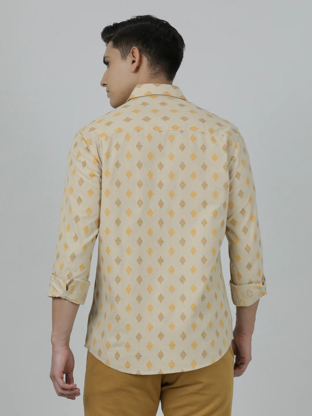 Beige Printed Full Sleeve Shirt