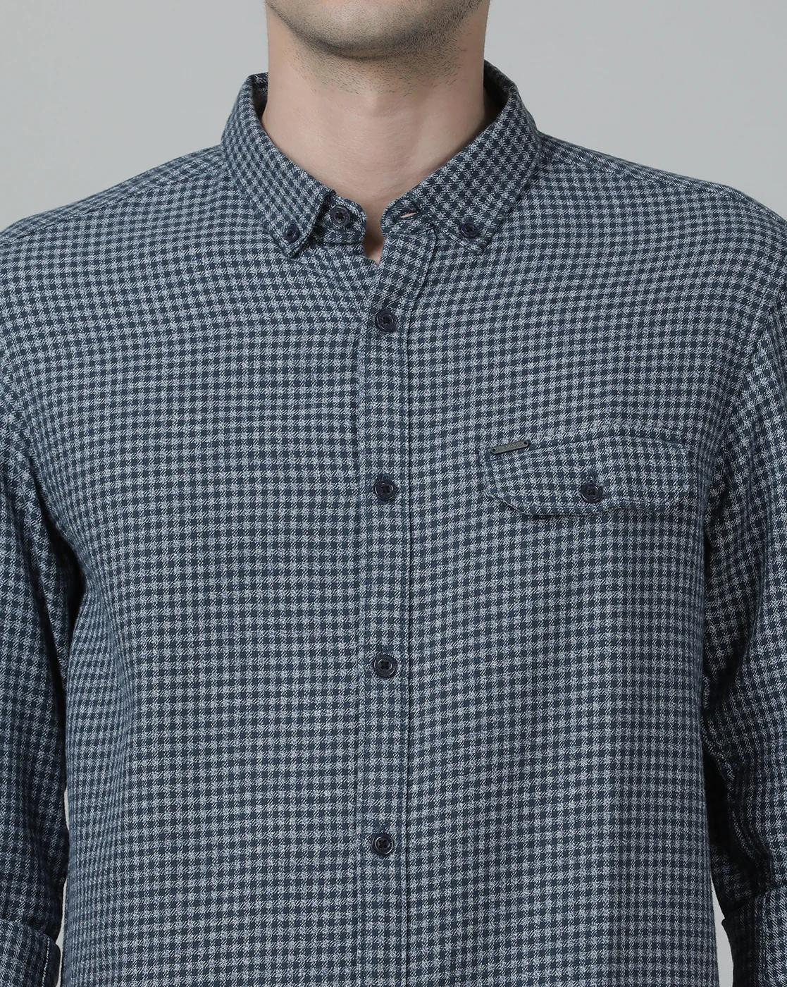 Checked Navy Full Sleeve 100% Cotton Casual Shirt