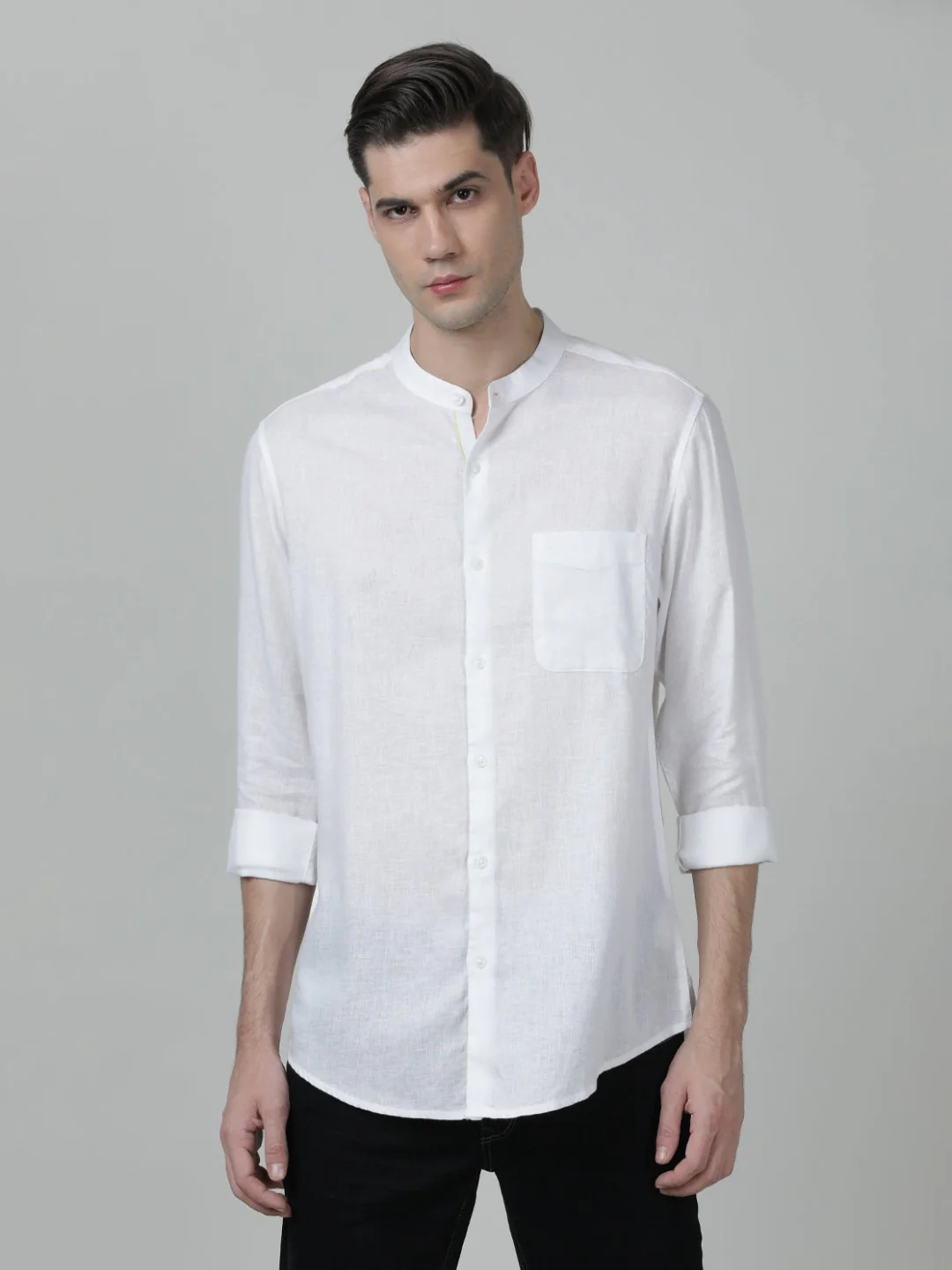 Off White Solid Full Sleeve Shirt