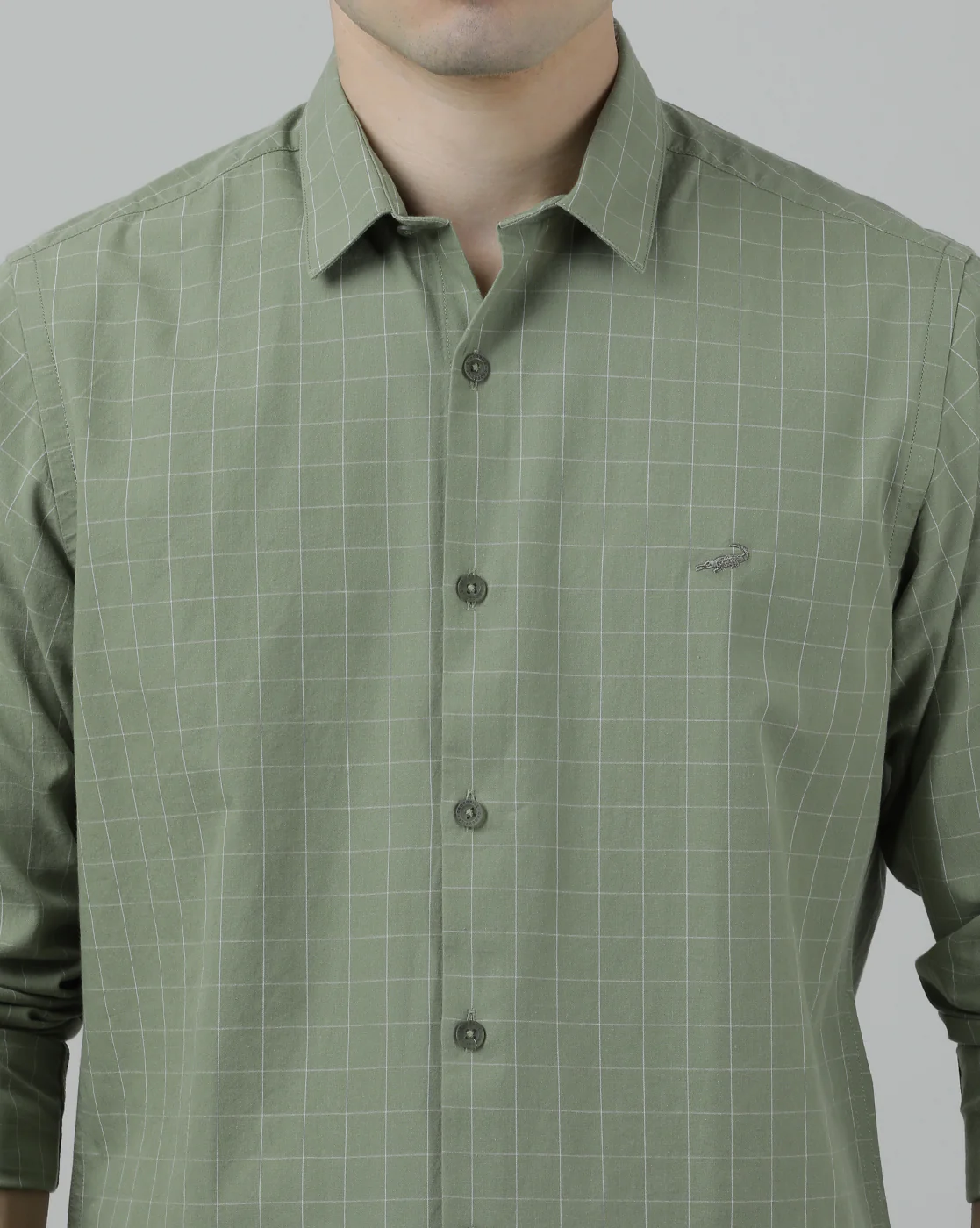 Casual Olive Green Checked Full Sleeve 100% Cotton Shirt