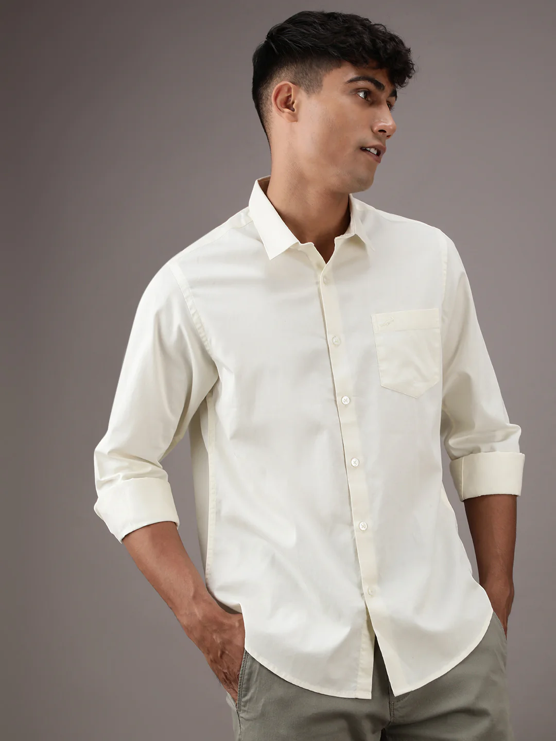 Light Yellow Solid Full Sleeve 100% Cotton Shirt