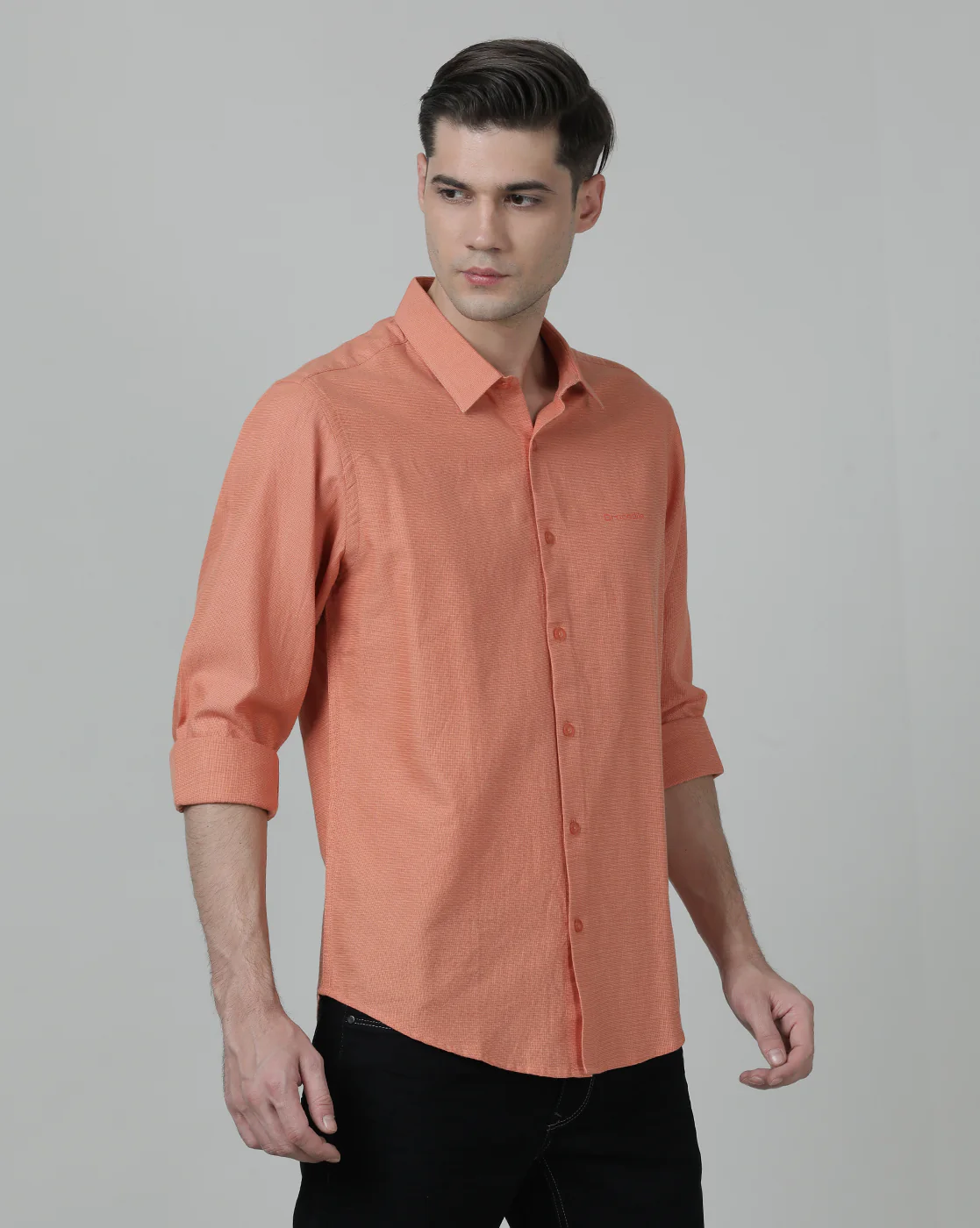Peach Solid Full Sleeve Linen Shirt