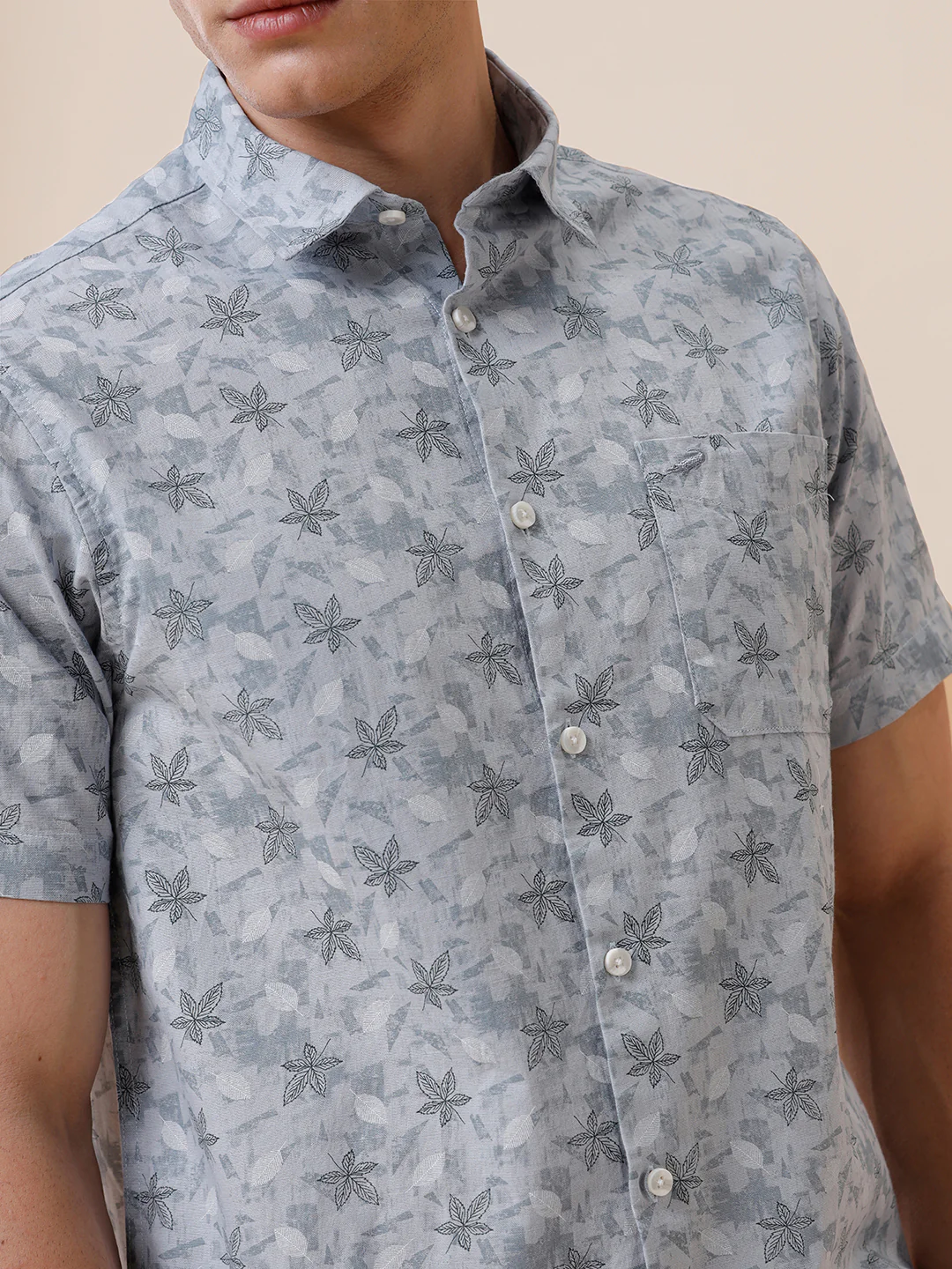 Cotton Printed Textured Blue Shirt