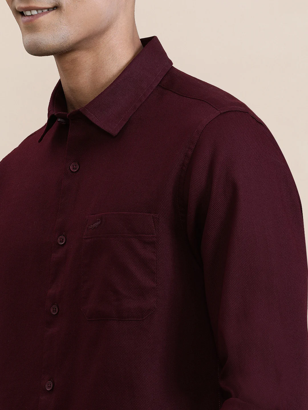 Cotton Textured Full Sleeve Shirt Brown