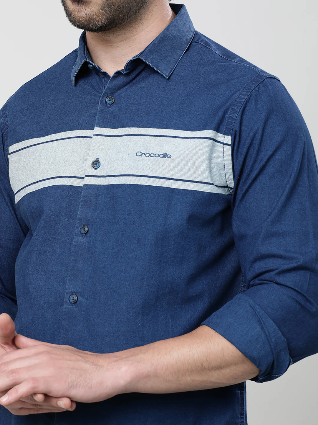 Navy Striped Full Sleeve 100% Cotton Shirt